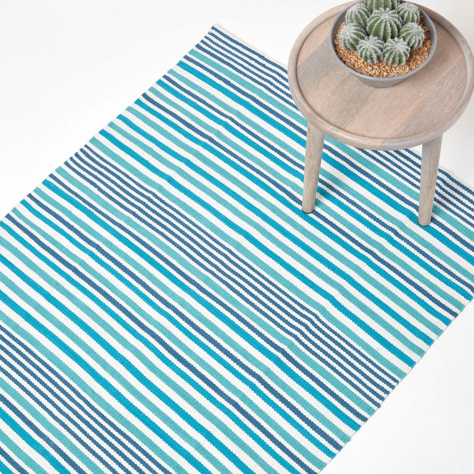 Homescapes Striped Cotton Modern Rug Scandinavian Style - Aqua - 150 X 240 Cm