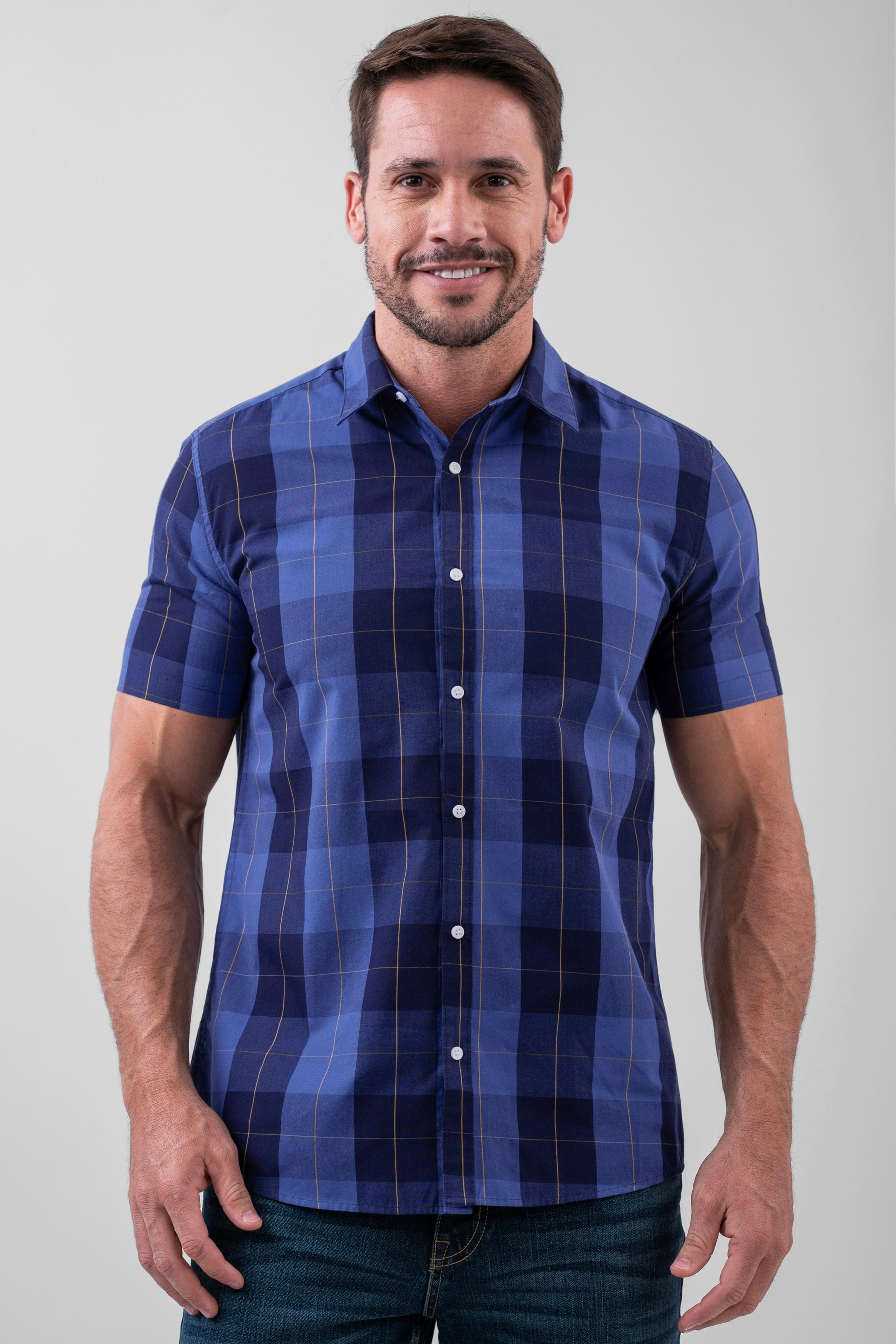 Enorsia Men's Blue Regular Fit Shots Sleeve Large Check Shirt - Uk Xxl - Image 2