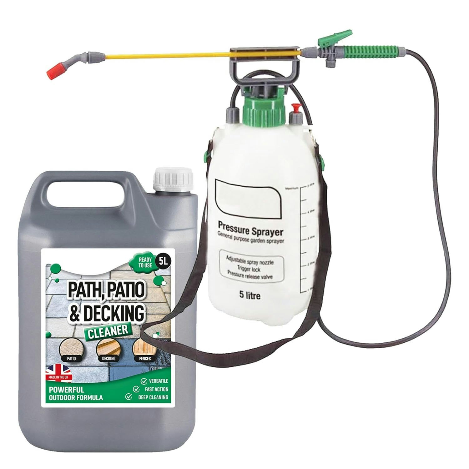 Rackhams 5L Path Patio & Decking Cleaner With Pressure Sprayer, Removes Grime & Stains