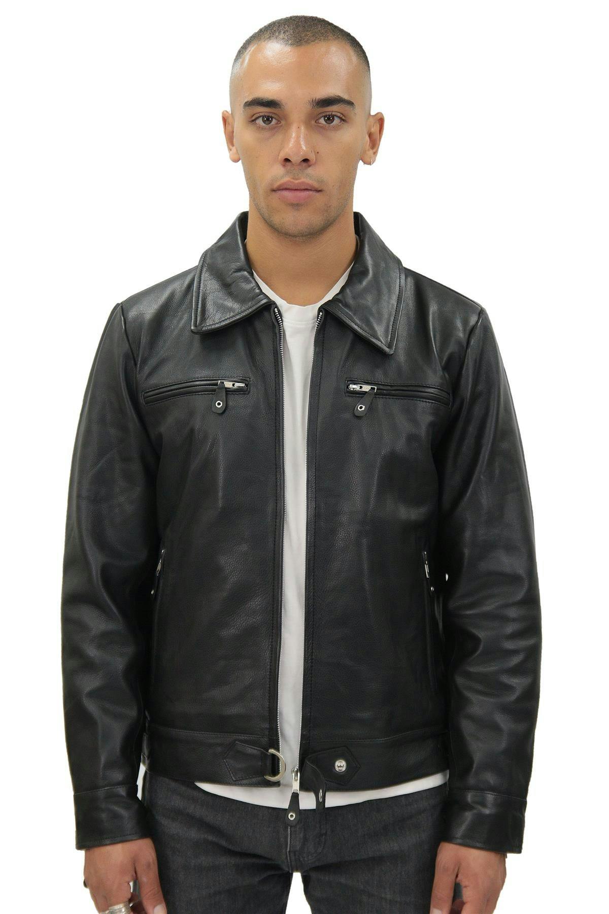 Infinity Leather Men's Black Cowhide Leather Harrington Jacket-Geneva - Uk Xl | Eu 52 | Us 42