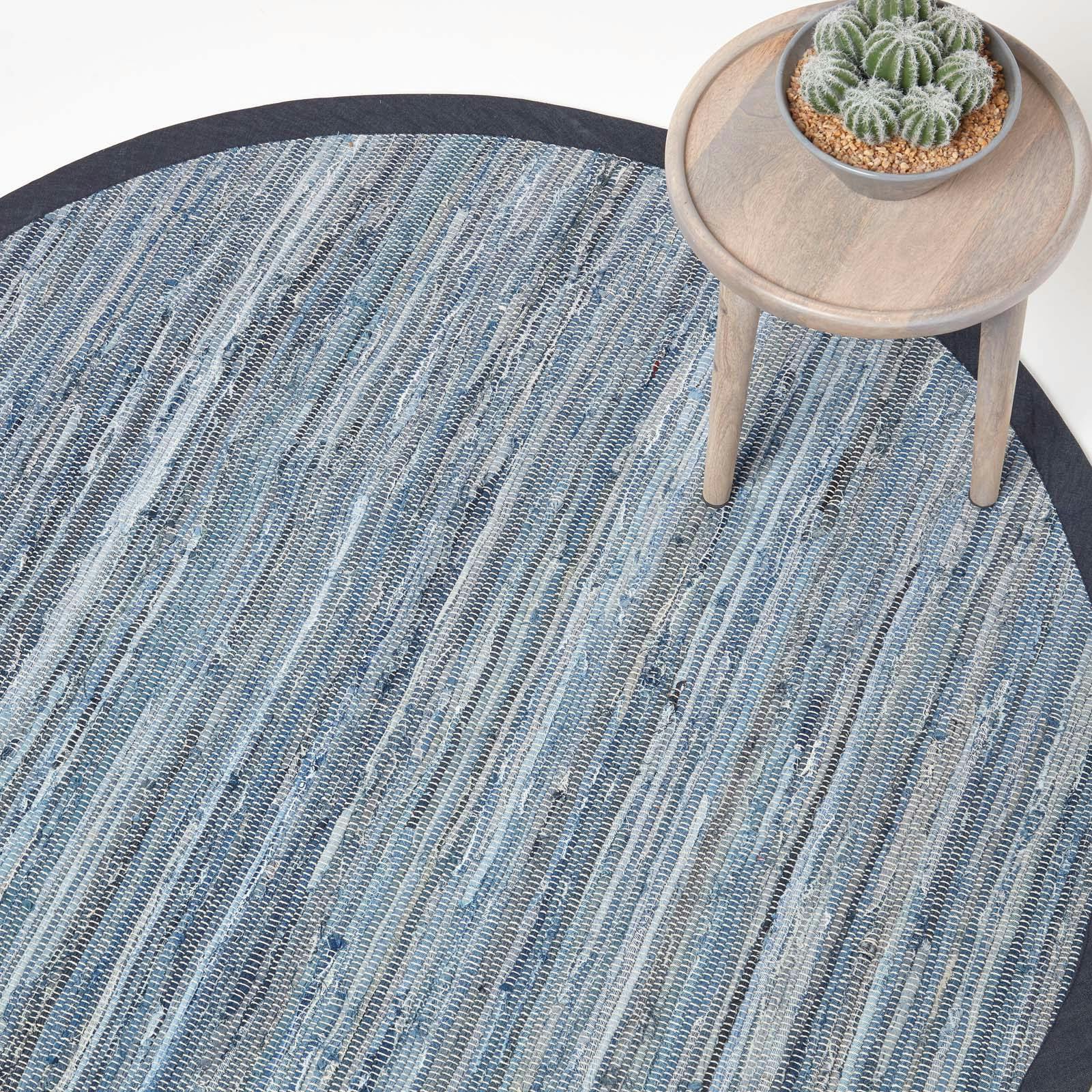 Rackhams Blue Denim Handwoven Striped Chindi Rug - 150 Cm Round