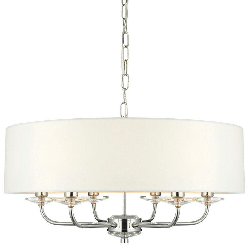 Loops Light/White Multi Ceiling Pendant 6 Bulb Nickel & Chandelier Shade Lamp Large