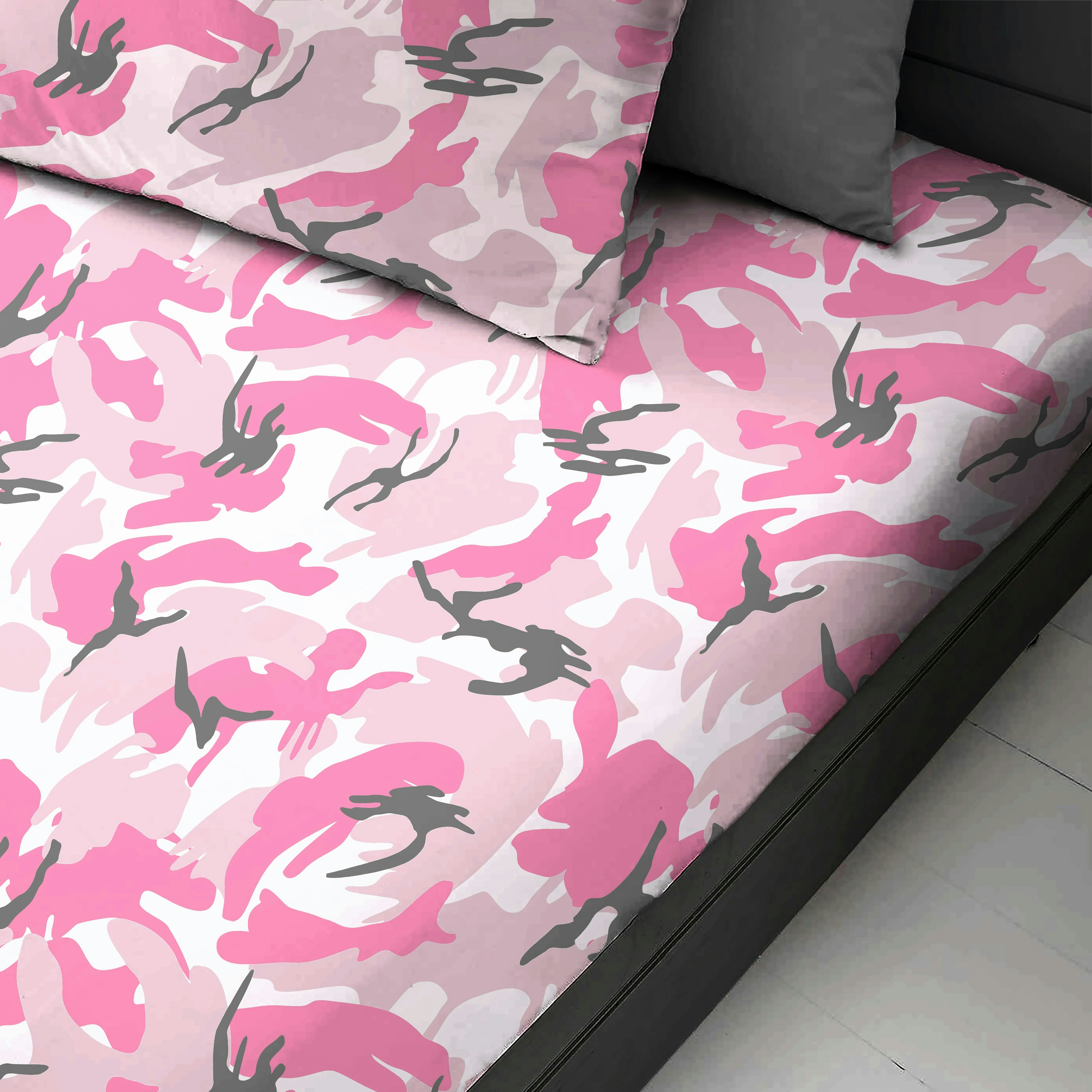 Velosso Pink Camouflage Cotton Blend Fitted Sheet - Single