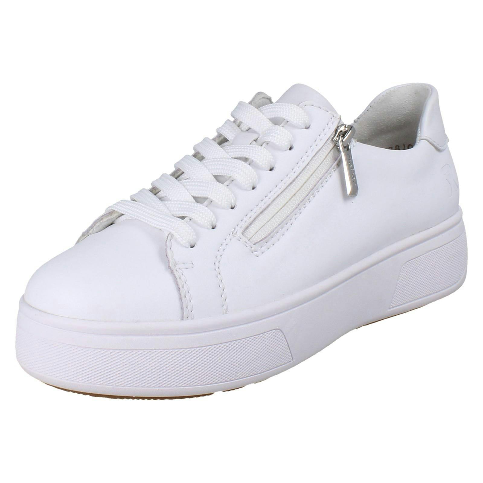 Rieker Women's White Platform Lace Up Trainers With Side Zip M7701 - Uk 7.5