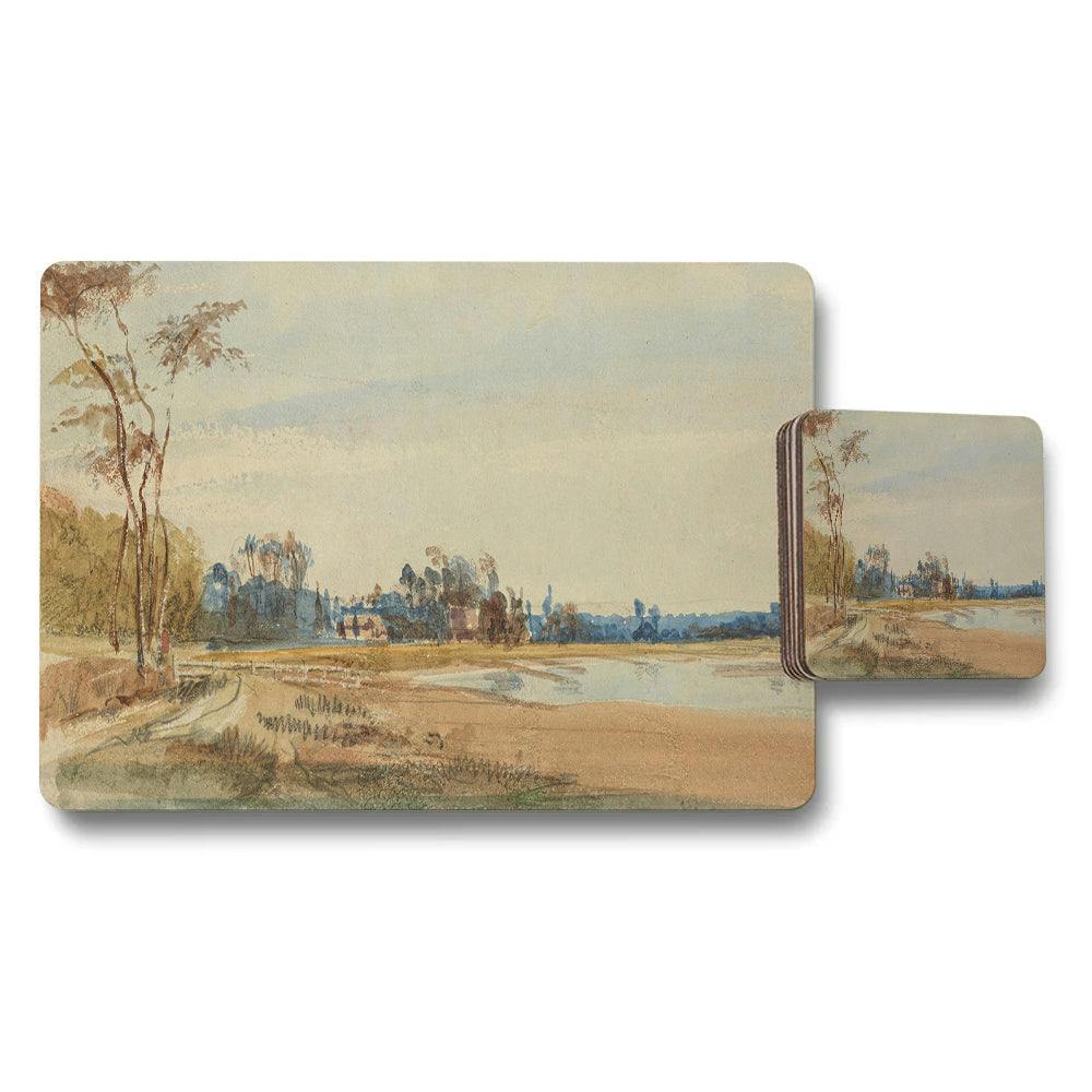 Rackhams Artistic Landscape Placemats And Coasters Set Riverside Scene Artwork