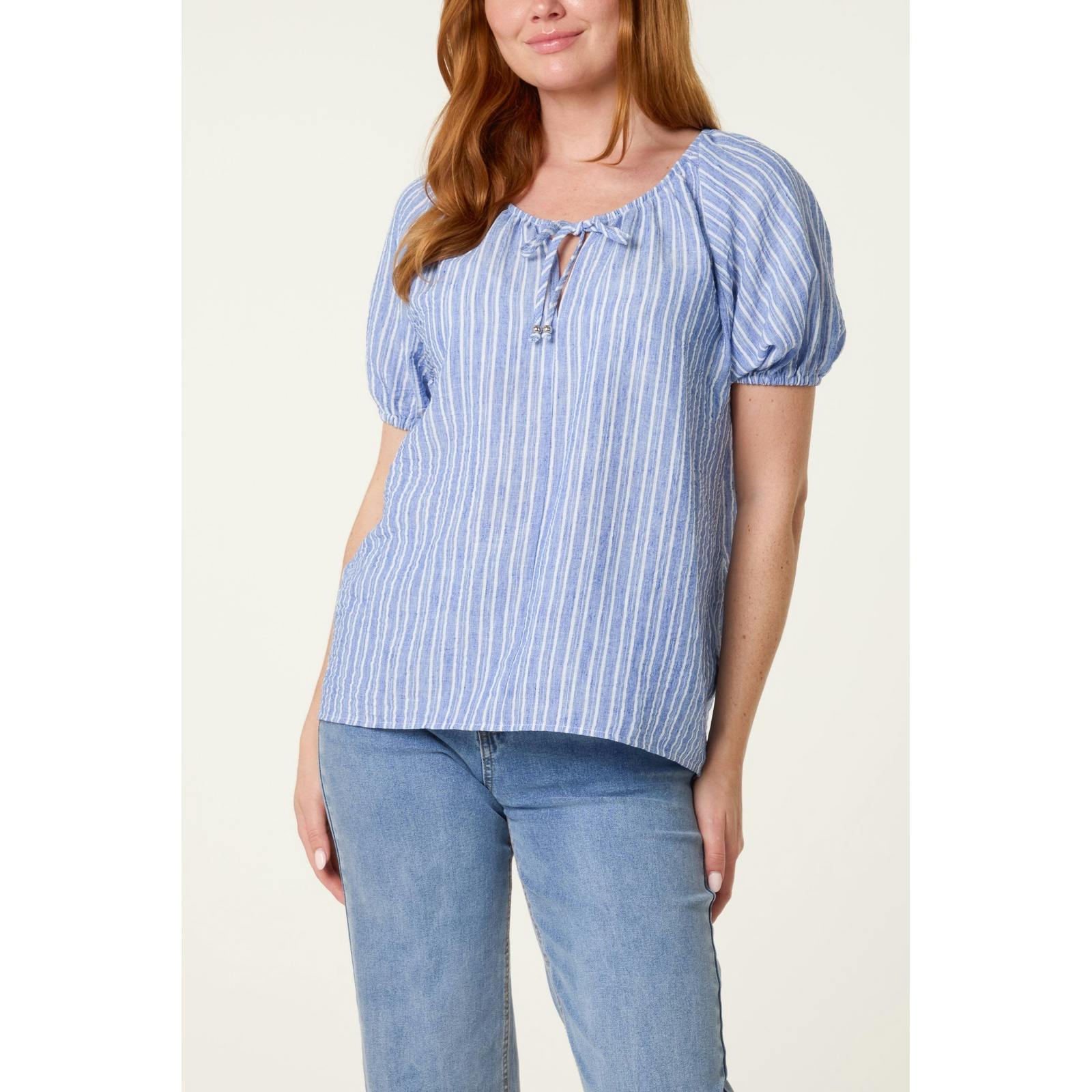 Blue Vanilla Tie Front Stripe Blouse - S