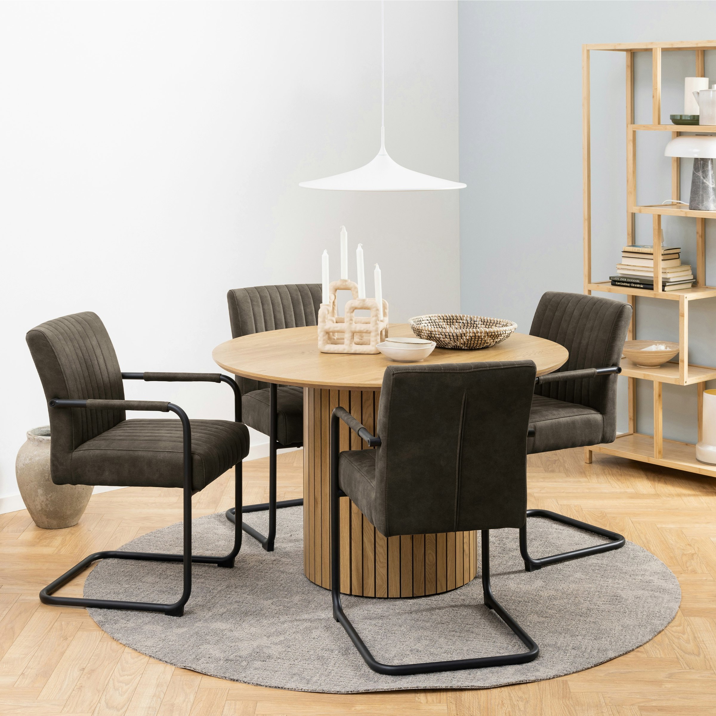 Rackhams Grey/Brown Yale Dining Table In Oak Included 4 Adele Dining Chair In Fabric - No