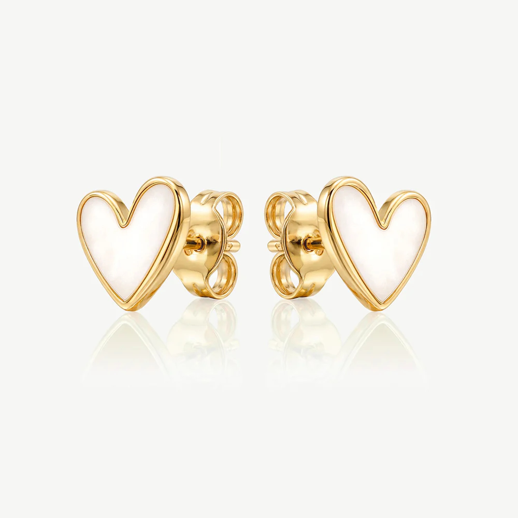 Muchv White/Gold Enamel Heart Stud Earrings In