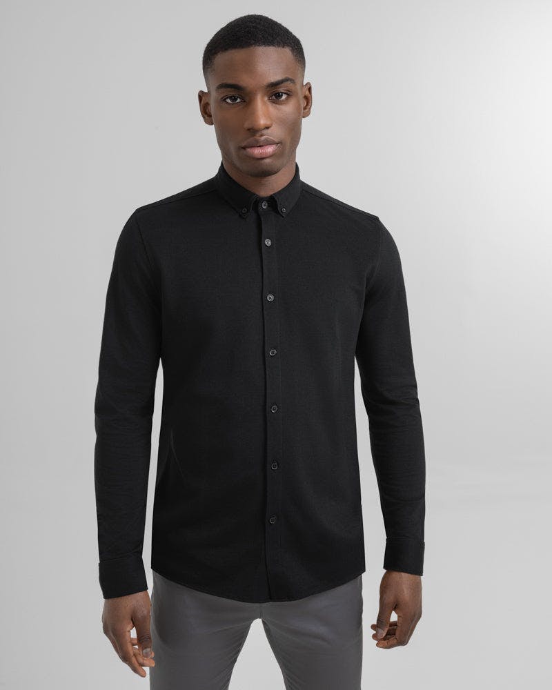 Steel & Jelly Black Pique Jersey Long Sleeve Shirt - Xl