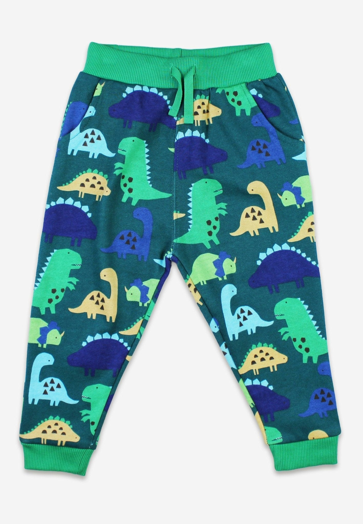 Toby Tiger Green/Blue Organic Tonal Dinosaur Print Joggers - 12-18M / 86Cm