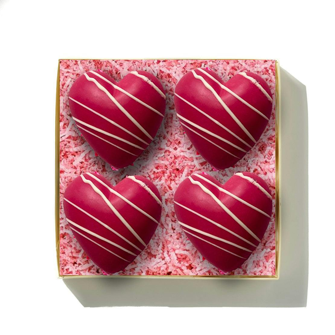 Choc On Choc White Four Candyfloss Filled Chocolate Hearts
