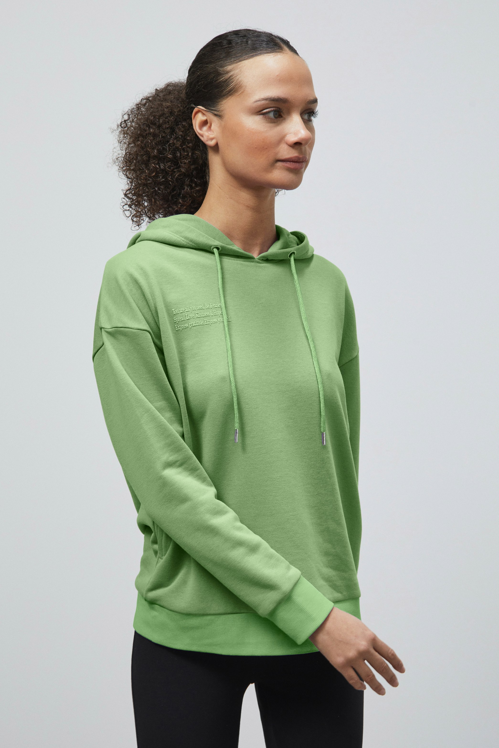 Enorsia Green Slogan Life Tonnel Rib Hoodies - 8 - 55% Cotton 45% Polyester