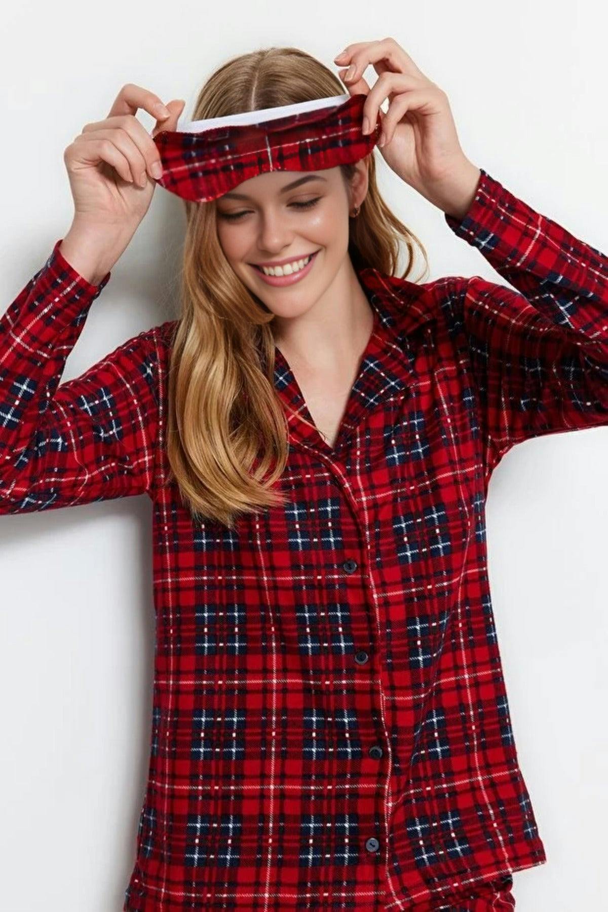 Wovcor Red 2 Piece Argyle Knit Pajama Set With Sleep Band - Xs