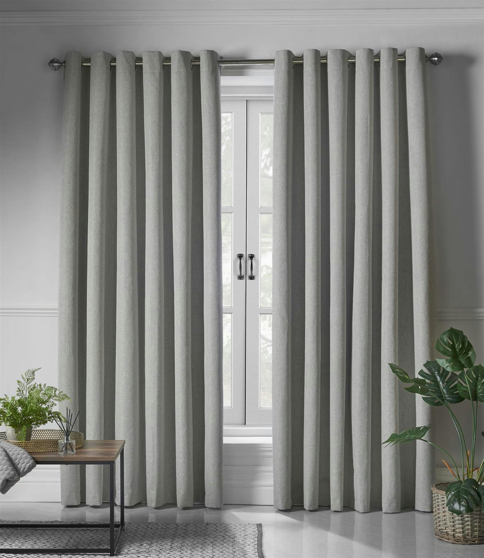 Rackhams Grey Linen Look Ring Top Blackout Curtains - 110Cm Width X 229Cm Drop