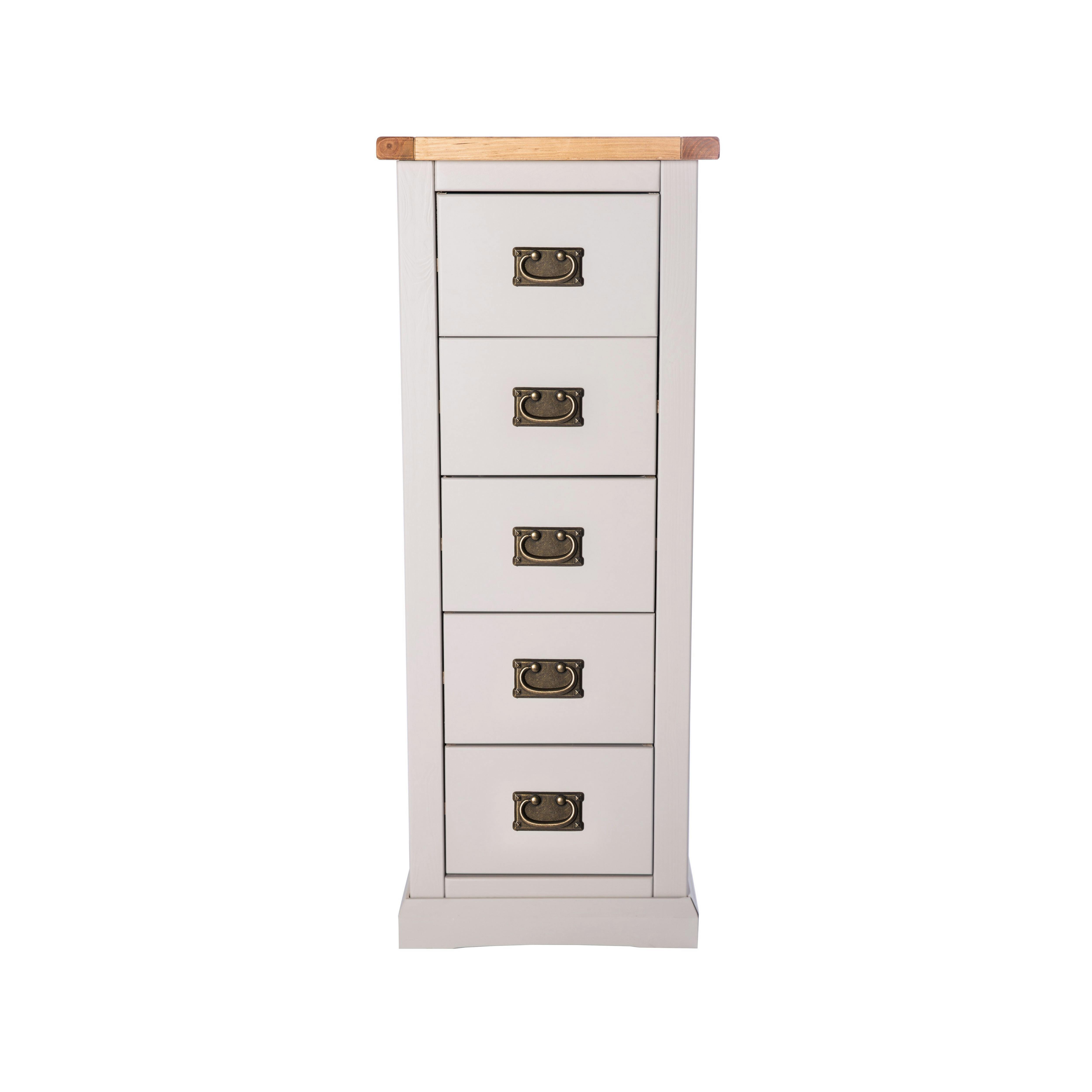 Rackhams Light/Grey Loreo 5 Drawer Narrow Chest Of Drawers Bras Drop Handle