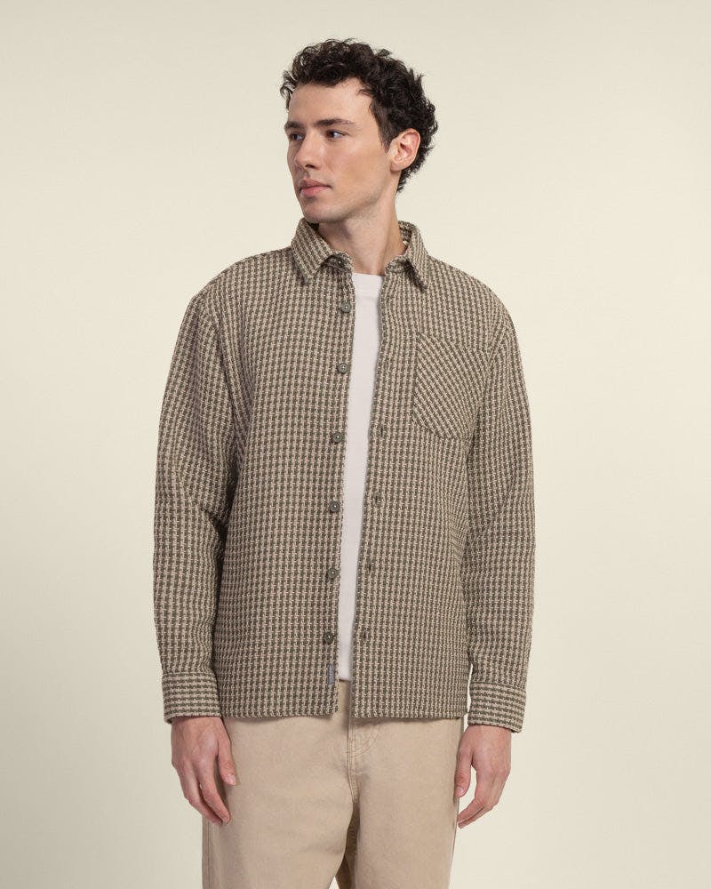 Larsson & Co Olive & Stone Textured Overshirt - M - Olive