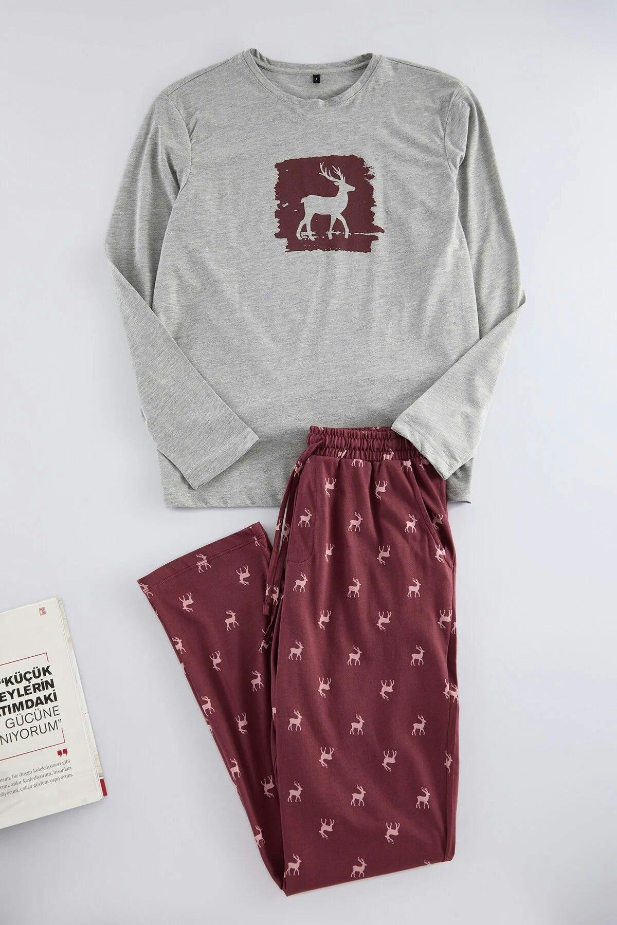 Wovcor 2-Piece Deer Print Regular Fit Knit Pajama Set - Multi - Xl