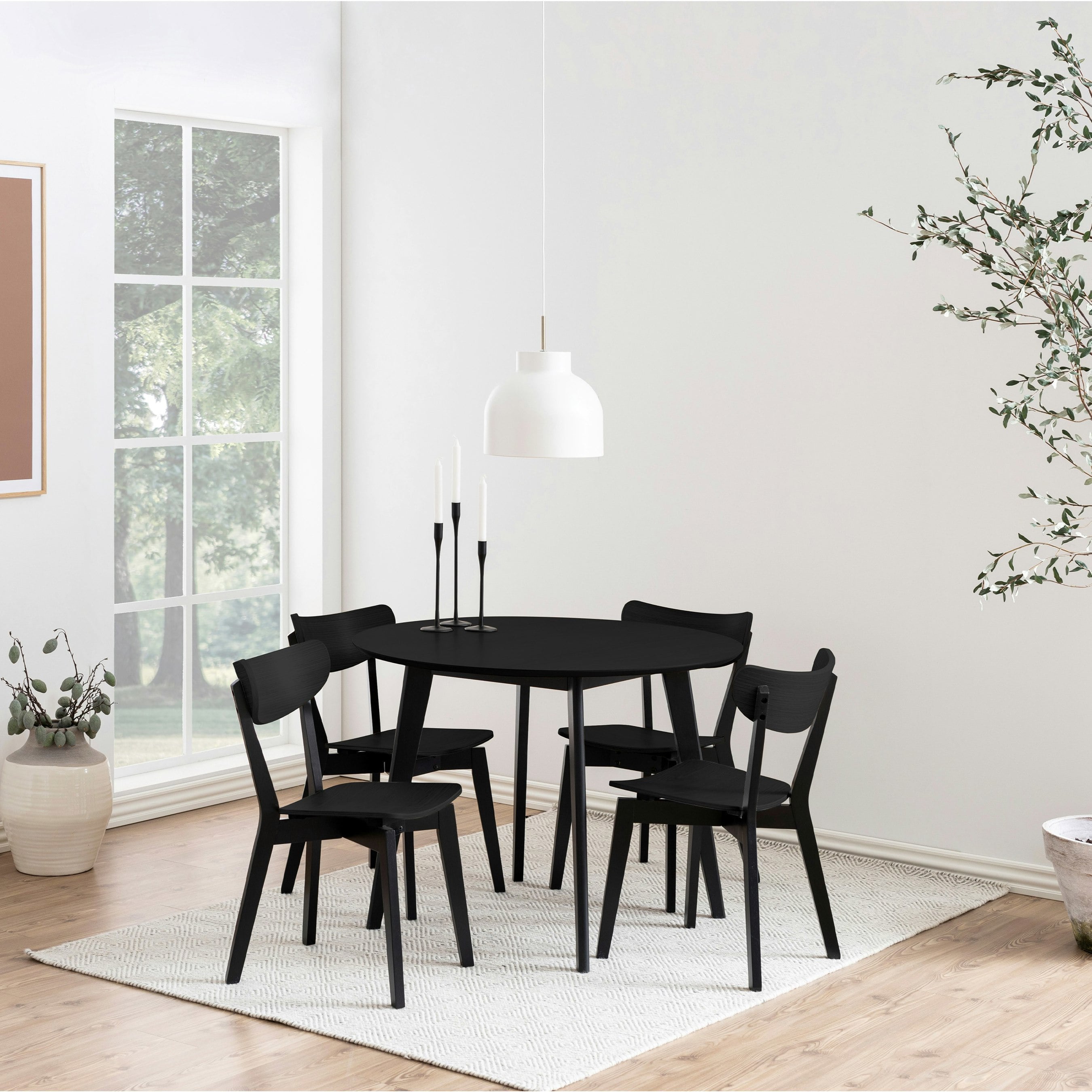 Florence 4 Seater Round Dining Table Set - Oak - Black - Image 2