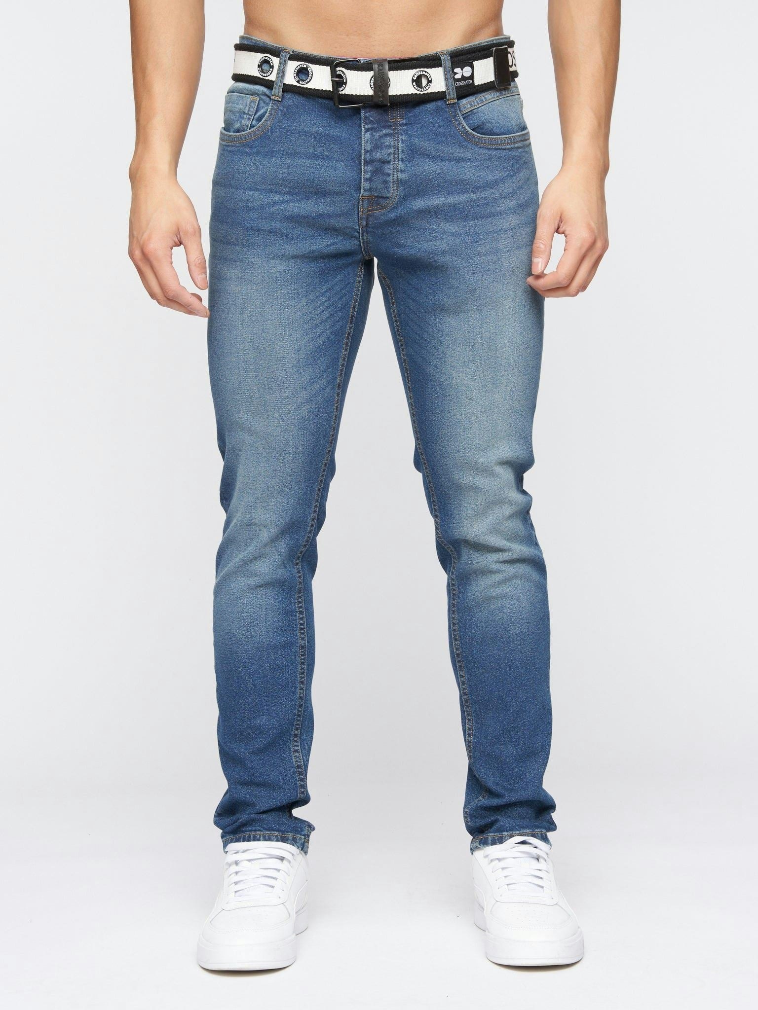 Crosshatch Barbeck Slim Fit Denim Jeans Stone Wash - W32 L30