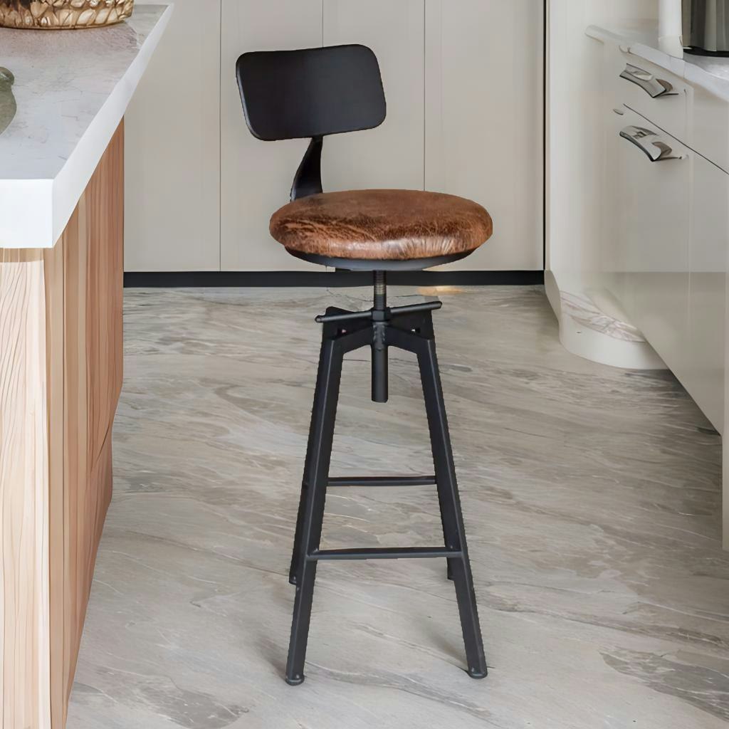Rafaelo Mobilia Brown Industrial Adjustable Height Retro Bar Stool With Back Rustic