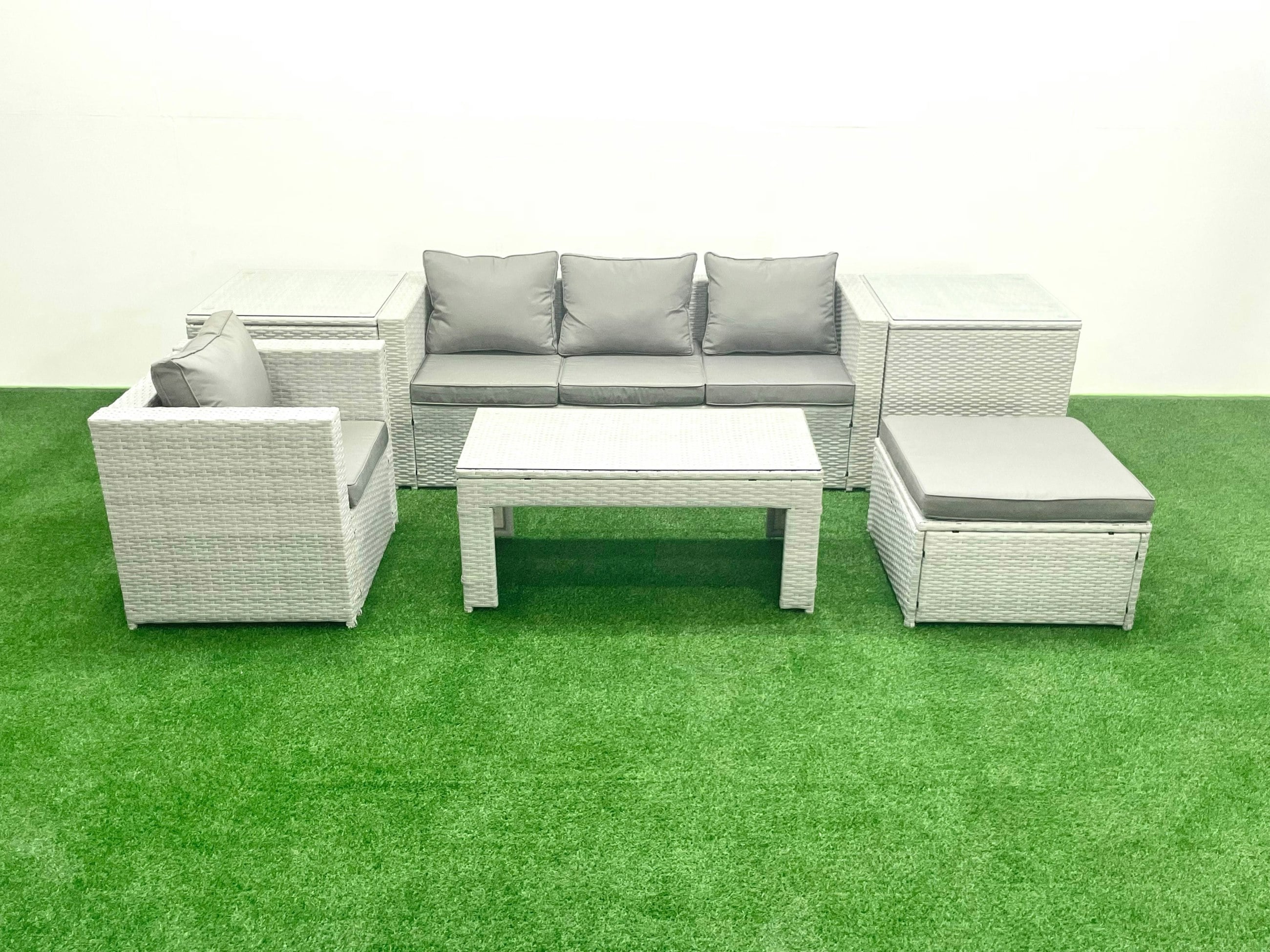 Fimous Grey Outdoor Rattan Garden Furniture Set With Cushions Luxury 5 Seater With Chair And Coffee Table For Conservatory,Patio