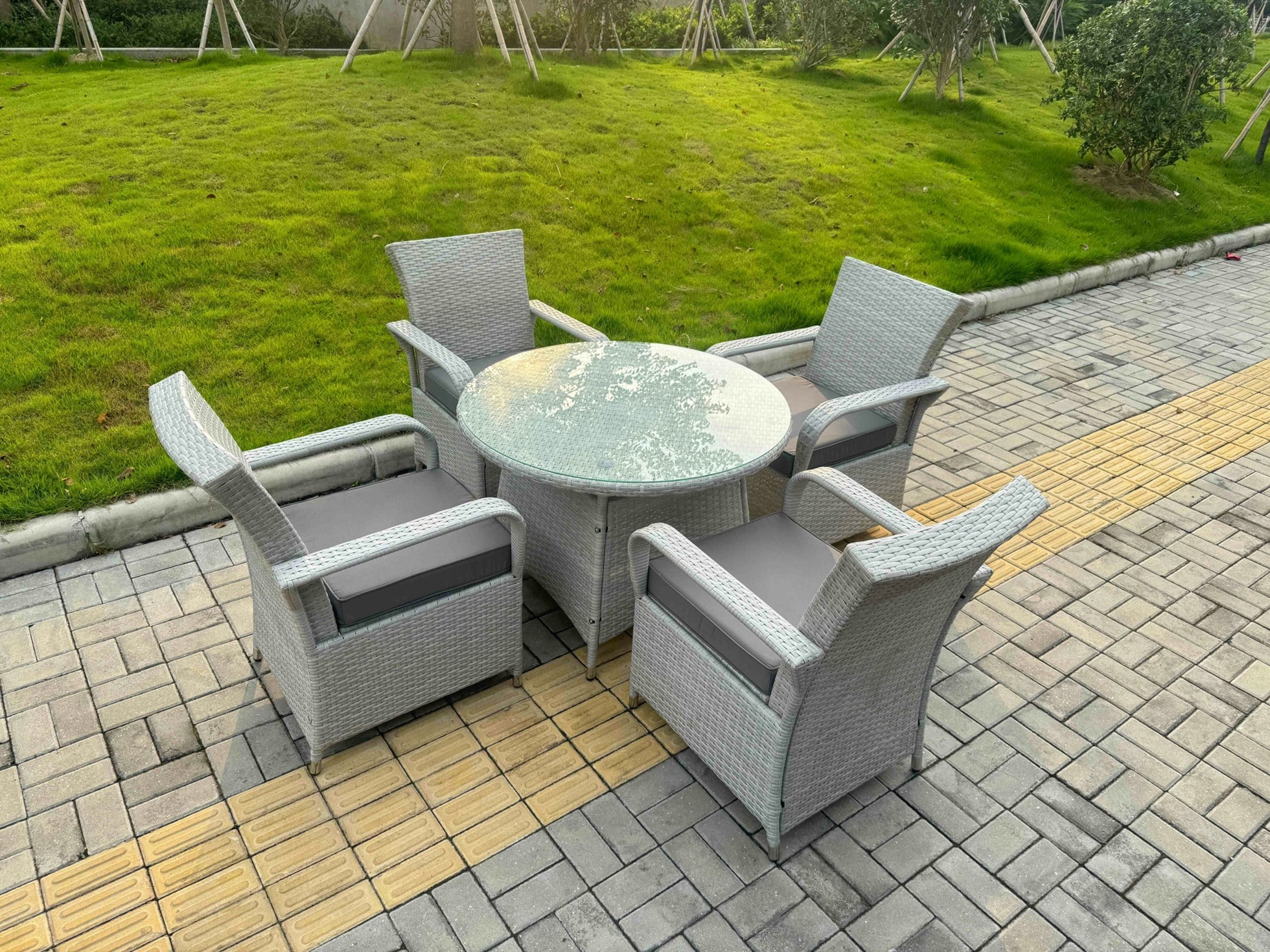 Rackhams Light/Grey Rattan Garden Furniture Set With 1 Medium Round Coffee Table & 4 Seater Chairs Mixed