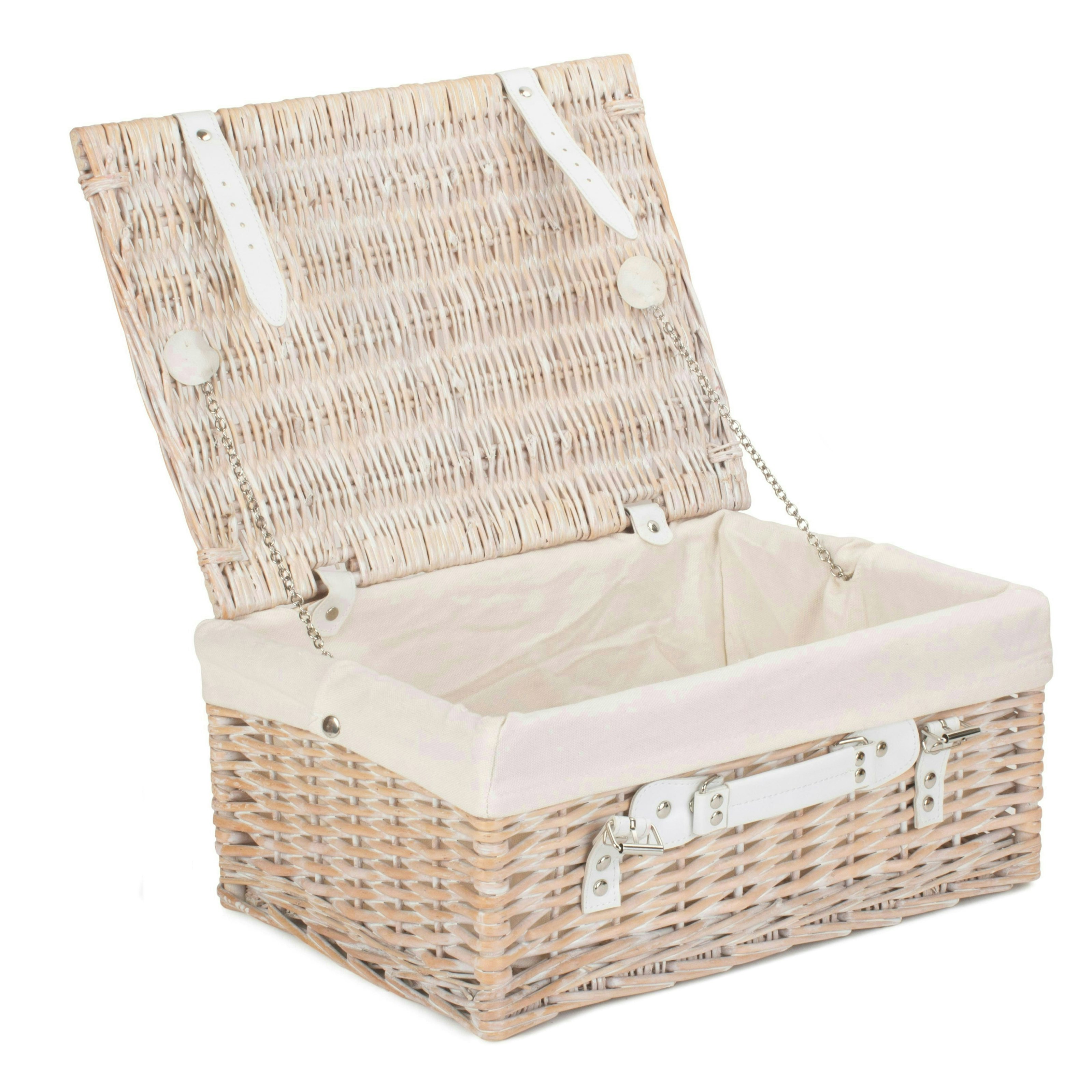 Rackhams White 41Cm Wash Wicker Willow Picnic Basket - Wicker - 1