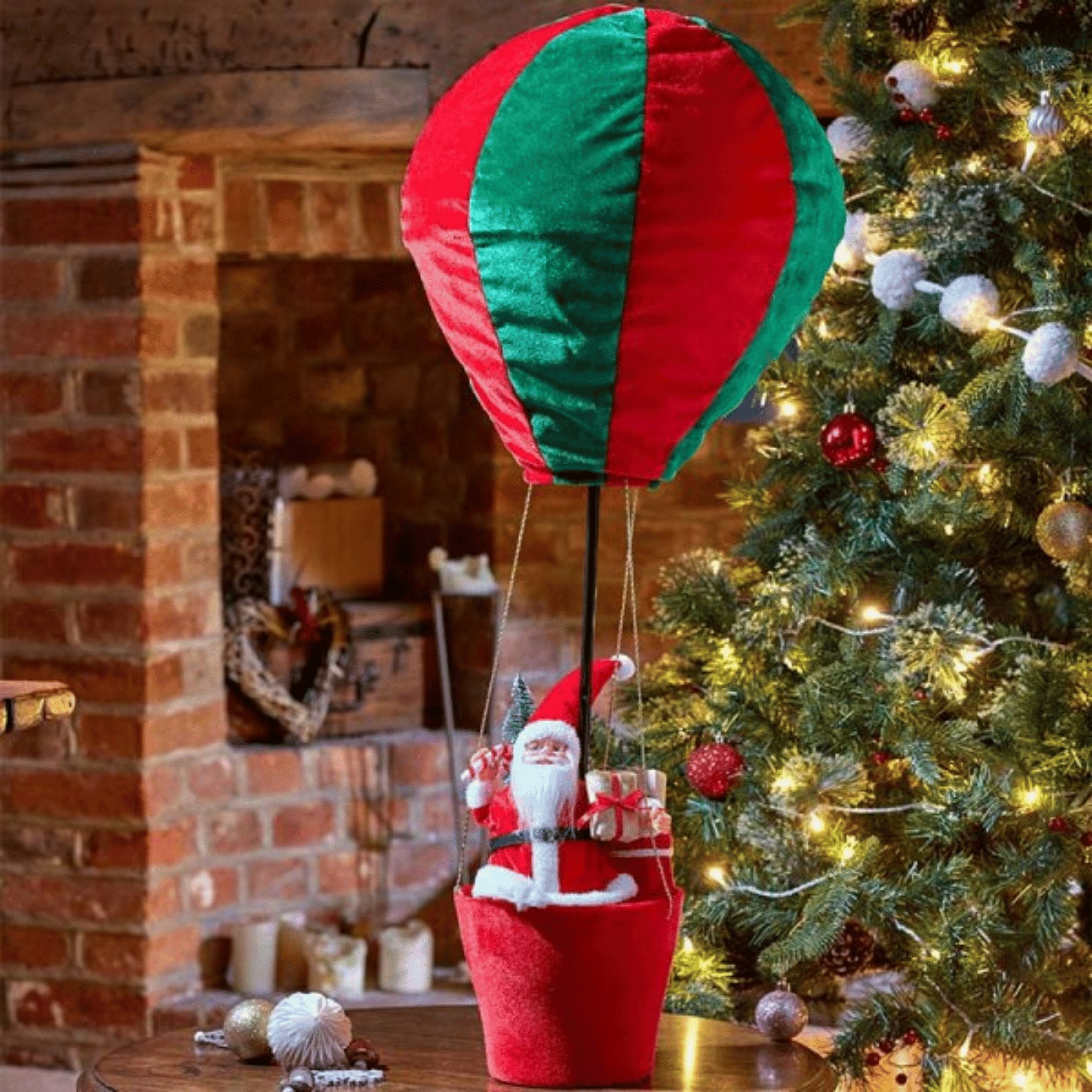 Rackhams Red/Green 80Cm And Santa's Hot Air Balloon Hanging Christmas Decoration