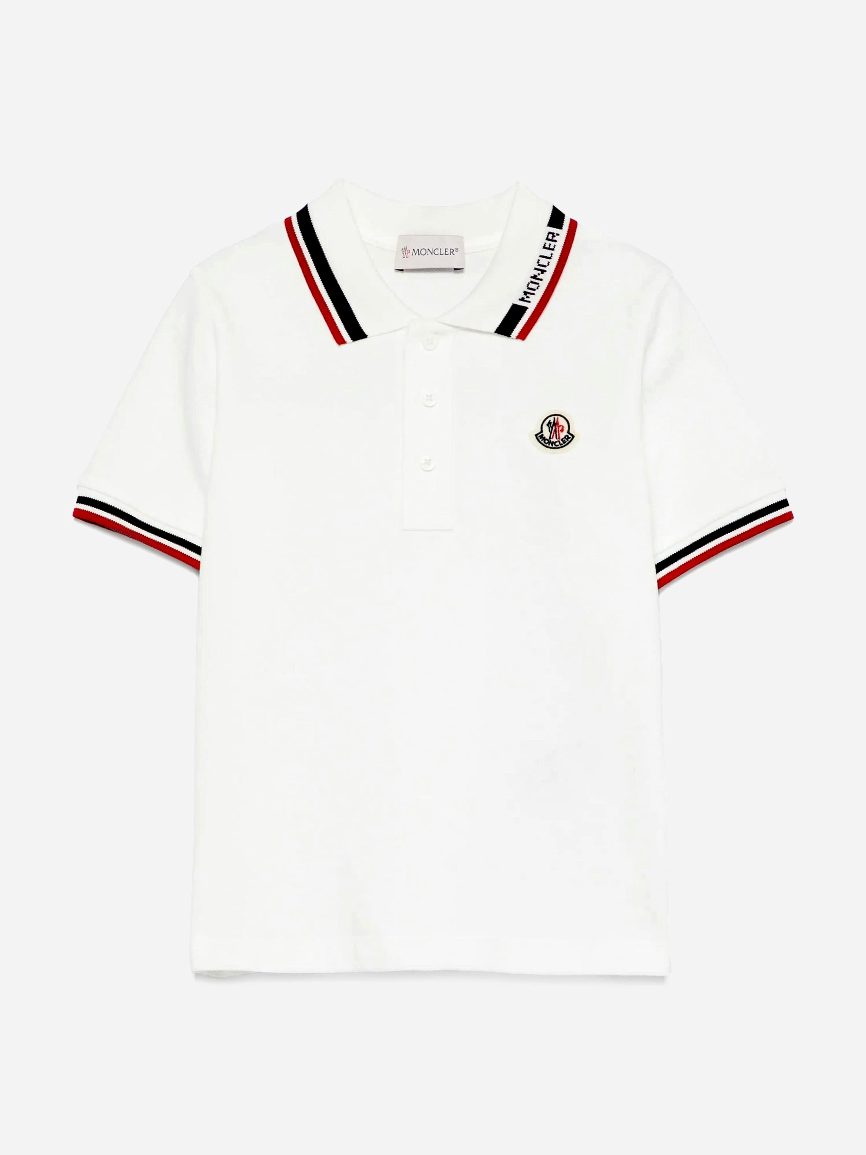 Moncler Enfant Boys White Logo Polo Shirt In - 12 Yrs