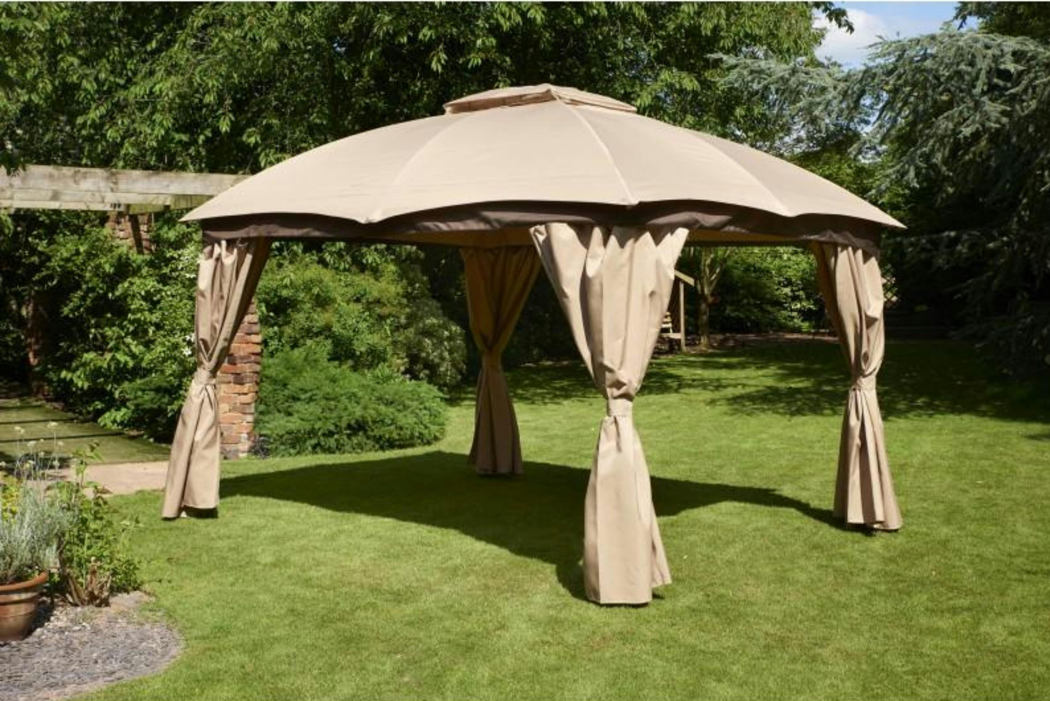 Rackhams Rio Waterproof Garden Gazebo With Curtains – 3M X 3.65M | Mocha
