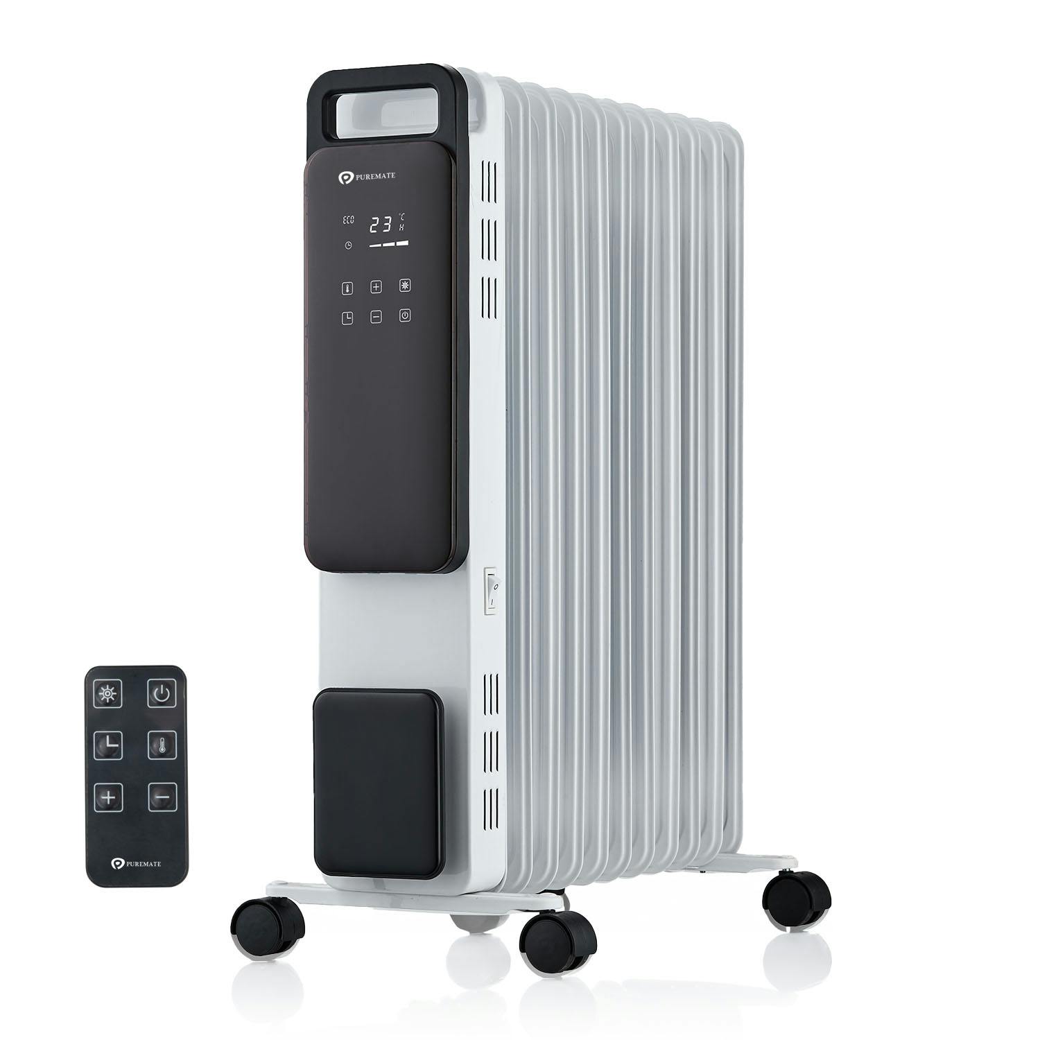 Puremate Grey/White Digital 2500W 11 Fin Oil Filled Radiator – - White