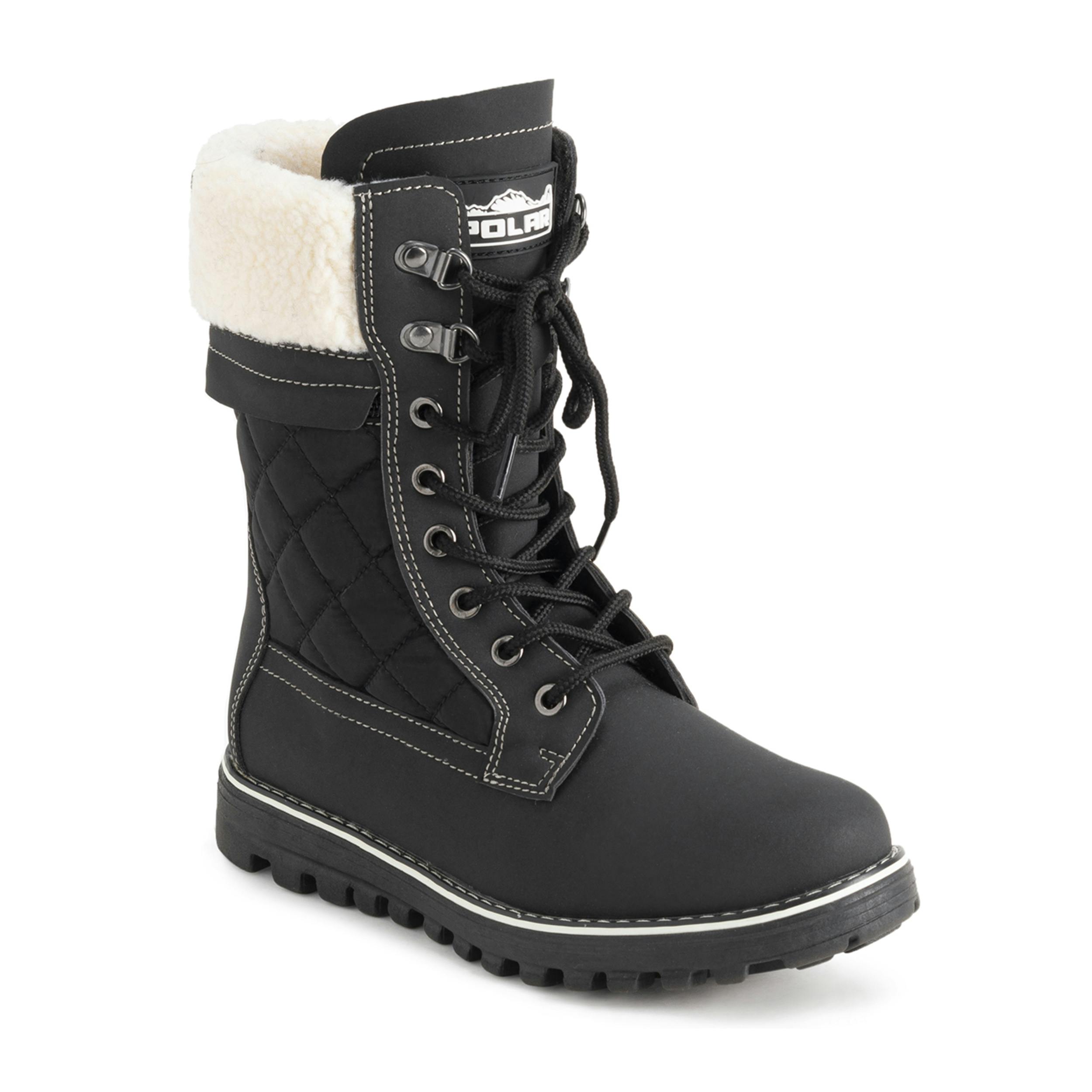 Viva Women's Black/Beige Polar Memory Foam Thermal Deep Tread Rubber Sole Snow Boots - 7 - Shearling