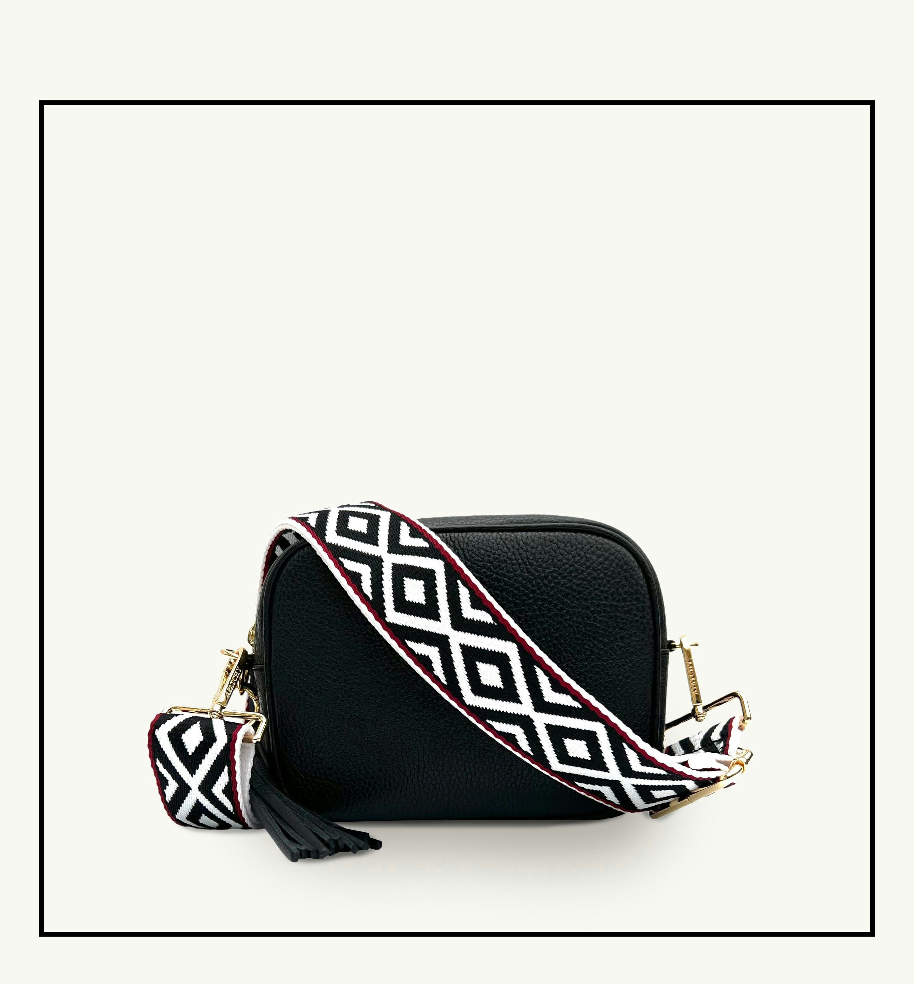 Apatchy London Black The Tassel Leather Crossbody Bag With & Stone Maze Strap
