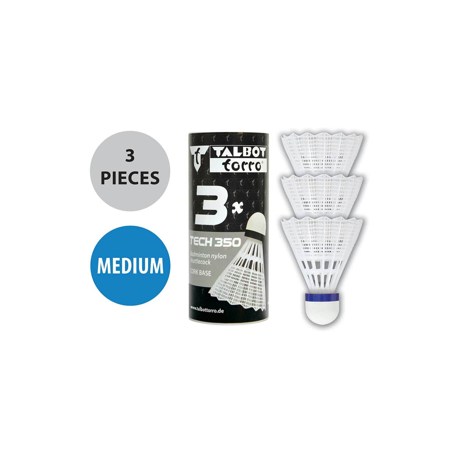 White Talbot-Torro Tech 350 Medium Nylon Shuttlecocks - 3 Pack