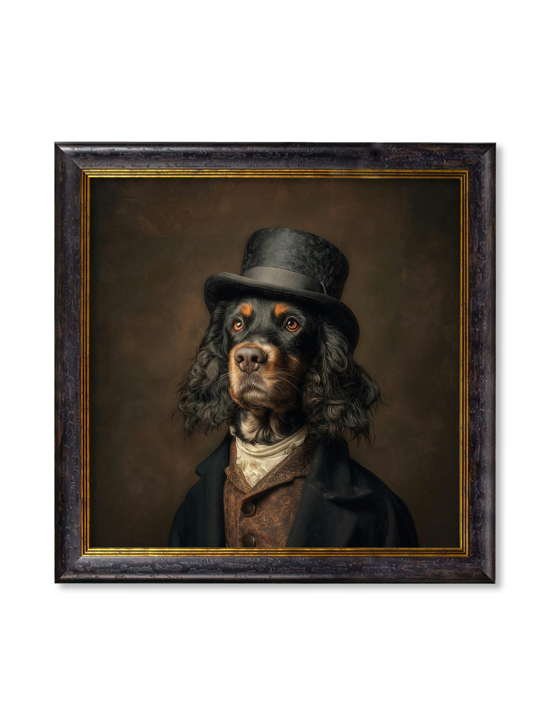 Rackhams Black/Amber/Cream Duke Gordy Of Tails - Gentleman Gordon Setter Oxford Square Frame - 96 X 96Cm