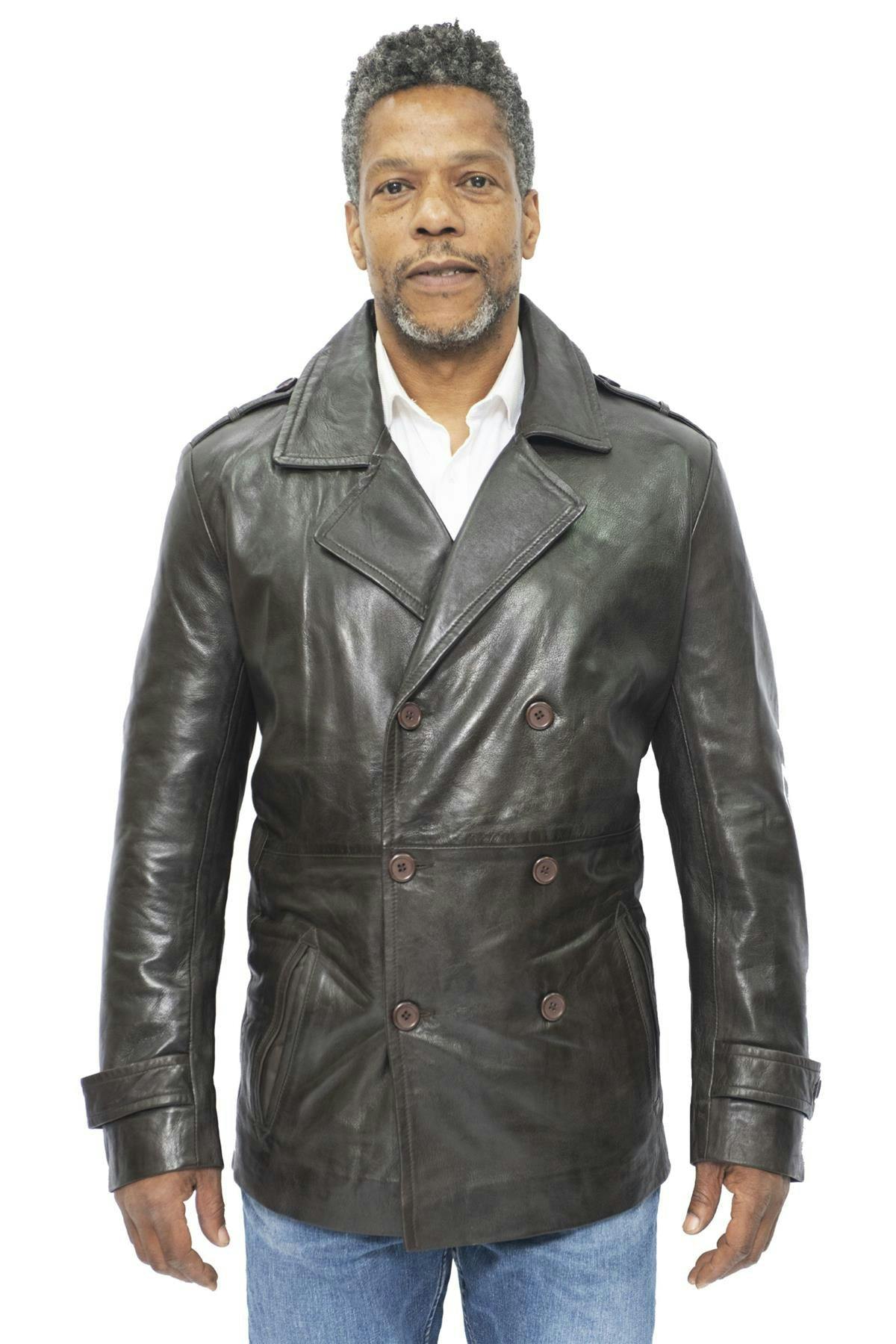 Infinity Leather Men's Brown Leather Peacoat-Amara - Uk 4XL | Eu 58 | Us 48