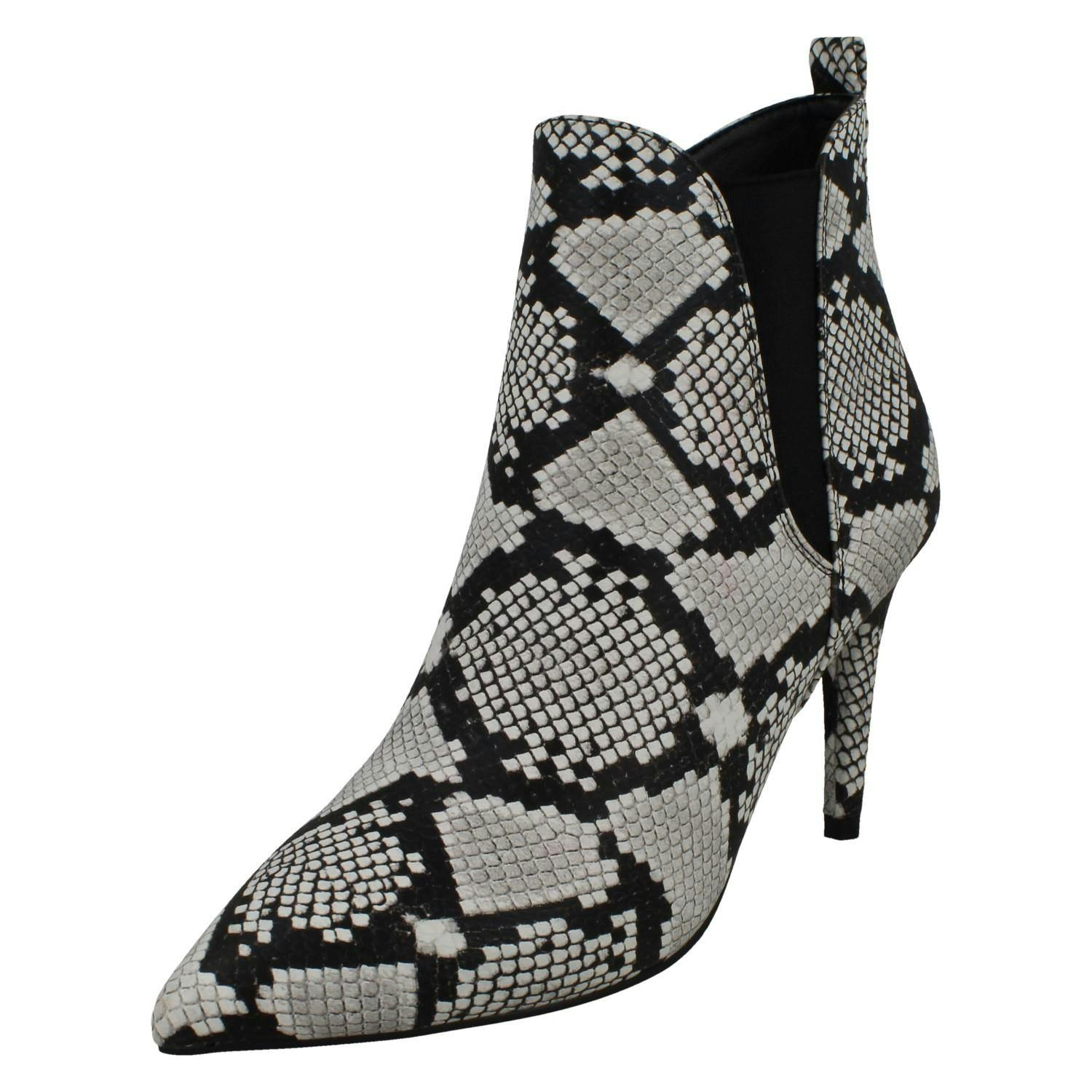 Spot On Women's Ivory Snake Print Ankle Boots F50990 - Snake Print - Uk 5