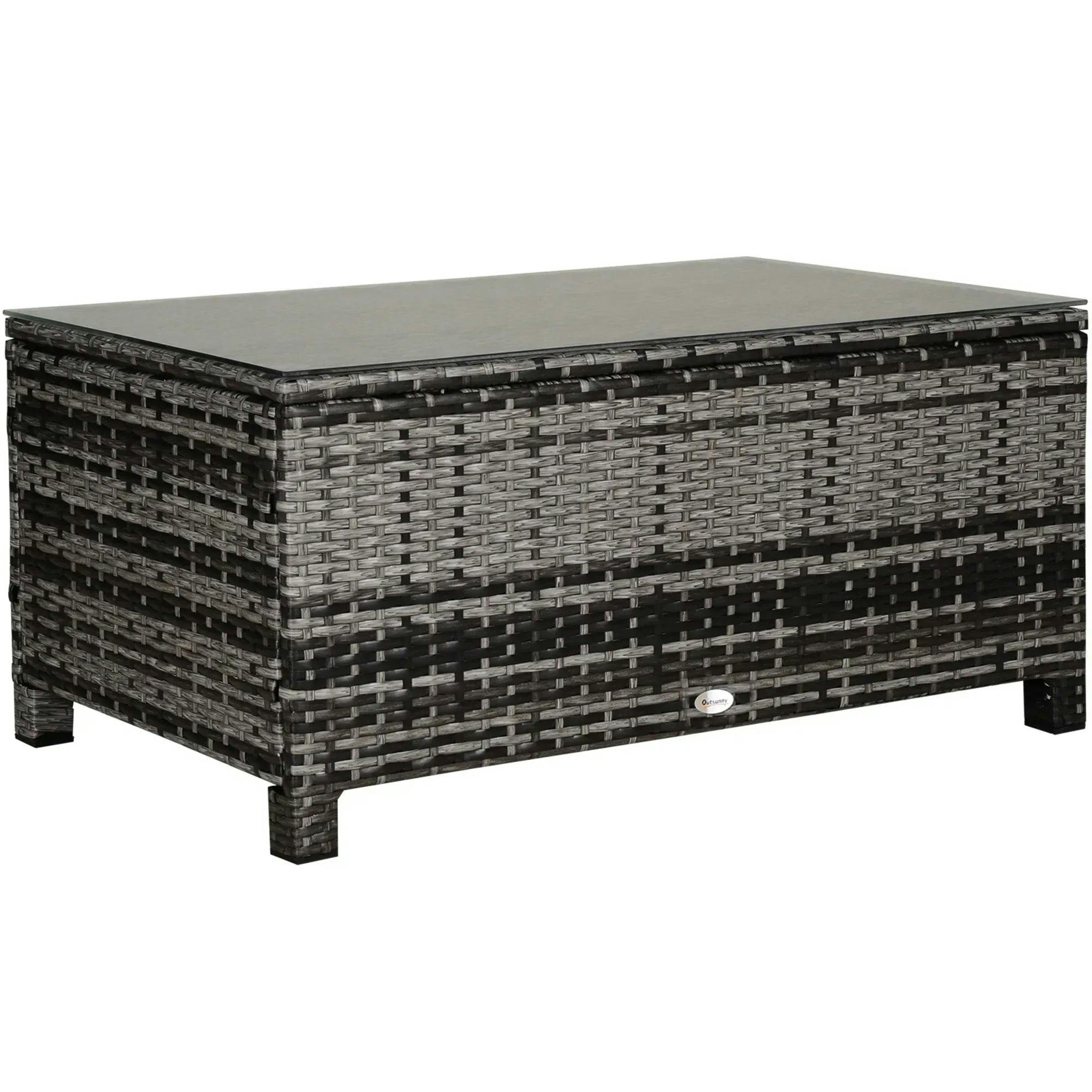 Rackhams Brown/Grey Garden Rattan Side Table,Wicker Coffee Desk, Glass Top, Mixed - Mixed - Image 4