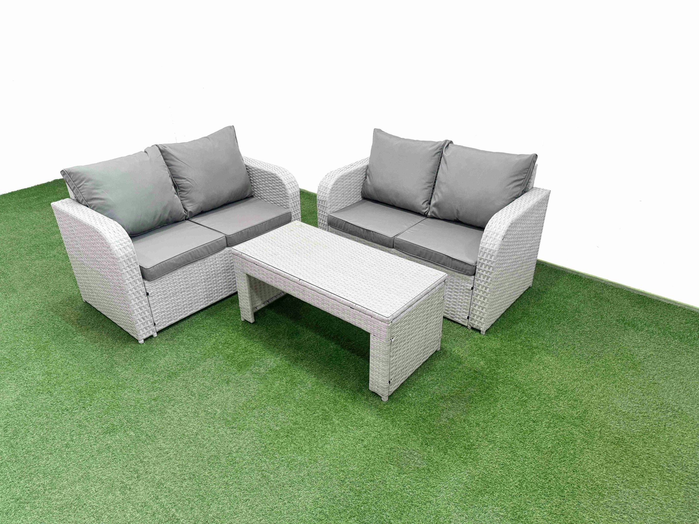 Fimous Light/Grey 4 Seater Outdoor Love Sofa Set Rattan Garden Furniture Set With Oblong Coffee Table