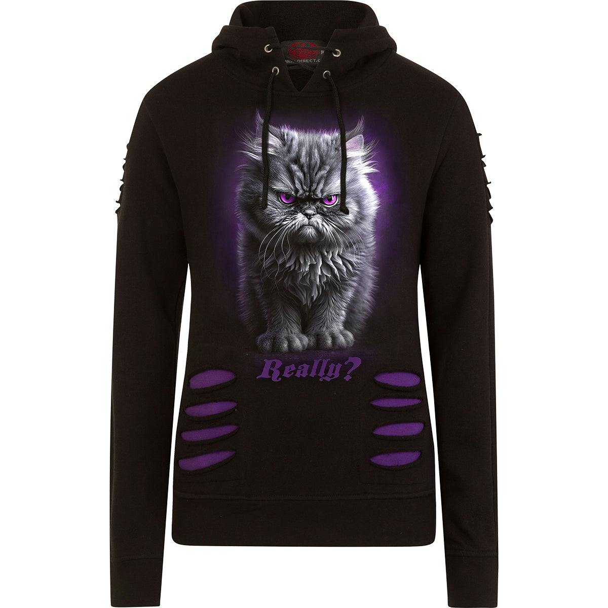 Spiral Direct Purple/Black Anger Management - Large Hood Ripped Hoody - Xxl - Digital - Digital