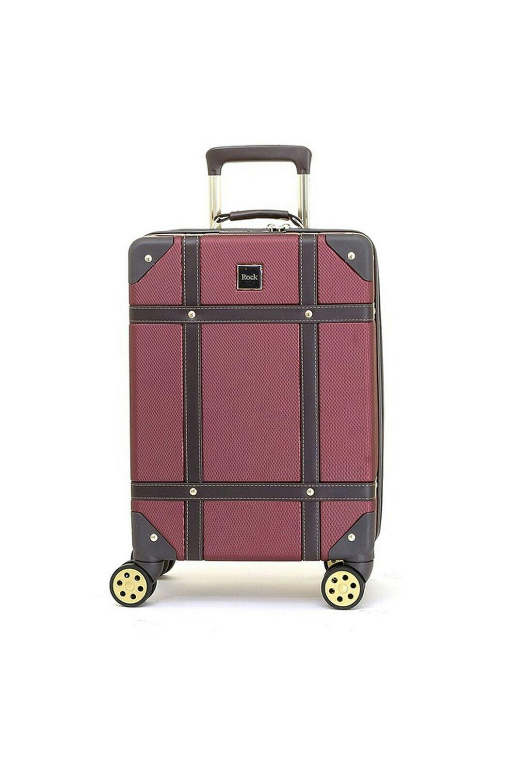 Rock Luggage Burgundy Vintage Hard Shell Luggage Trunk Suitcase Set - Cabin