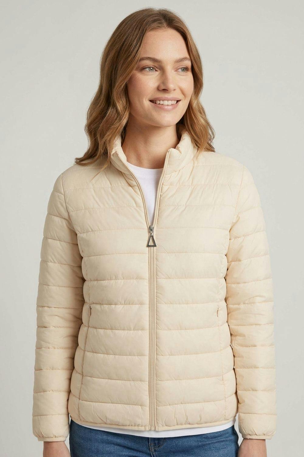 Izabel London White High Neck Zip-Up Padded Puffer Jacket - 12