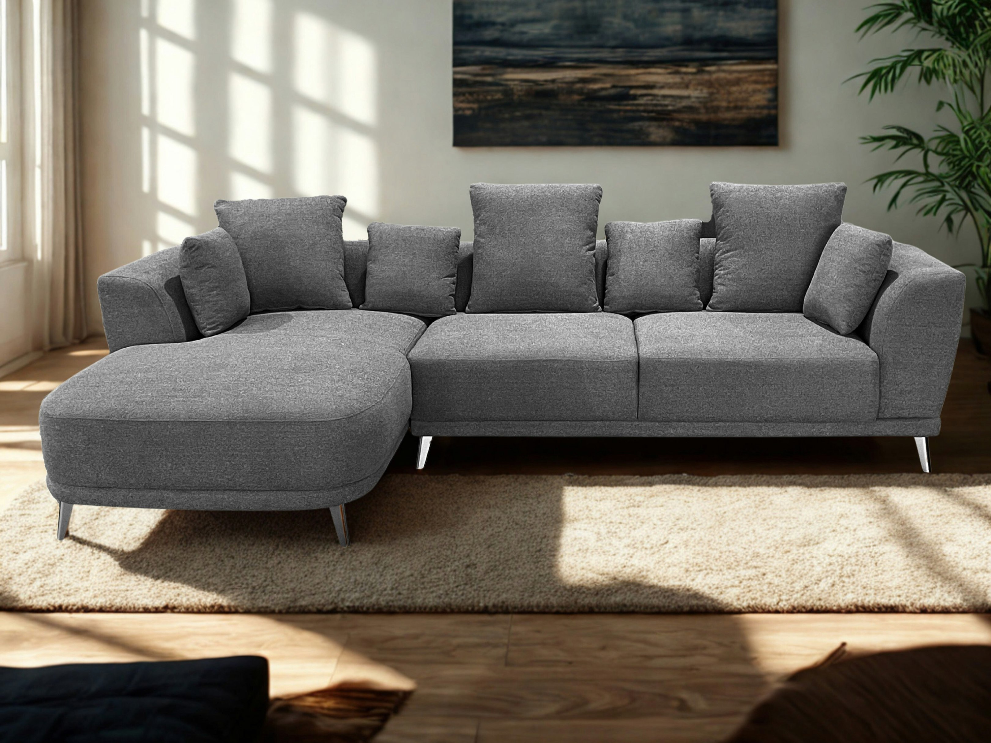 Ds Living Grey/Cream The 3 Seater Nova Lounger Right Corner Sofa In Or
