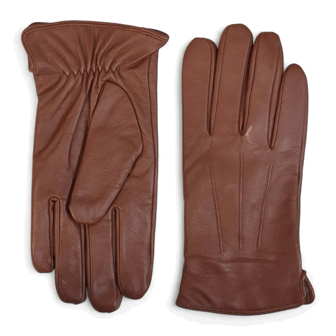 Infinity Leather Men's Leather Wool Lined Elastic Wrist Gloves - Chestnut - Small