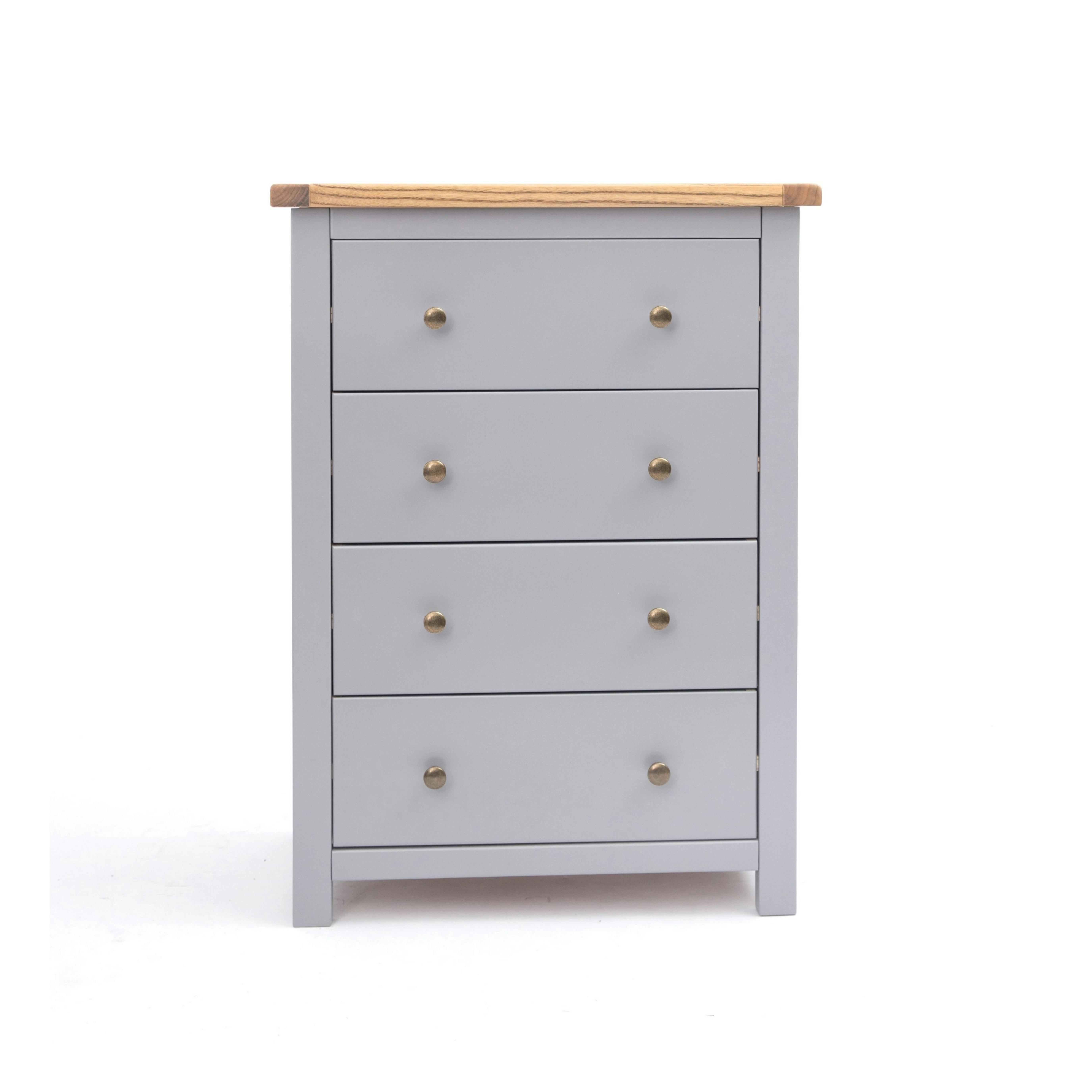 Rackhams Grey Mirano 4 Drawer Chest Of Drawers Brass Knob