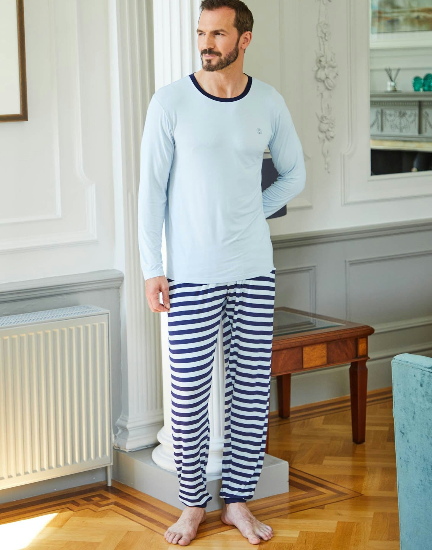 British Boxers Men's Bamboo Pyjama Set - Maritime Stripe - Medium