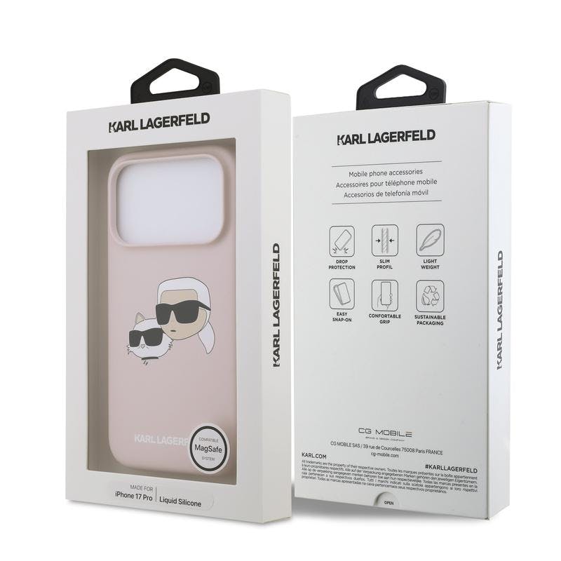 Karl Lagerfeld Pink Liquid Silicone Karl And Choupette Head Case For Iphone 17 Pro 6.3" - Klhmp17lskchpplp
