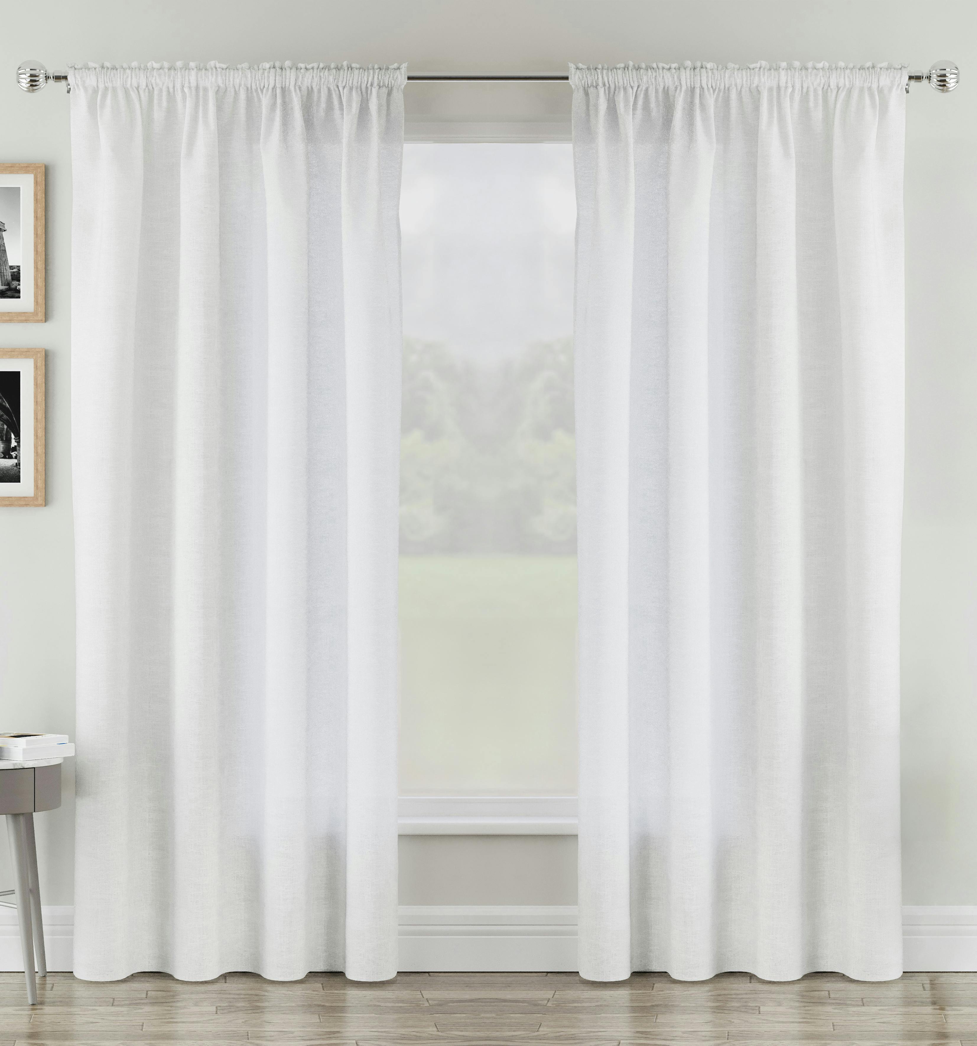 Rackhams White Plain Linen-Look Voile Panels Pair With Rod Pocket Header - 55" (140Cm) Width X 48" (122Cm) Drop