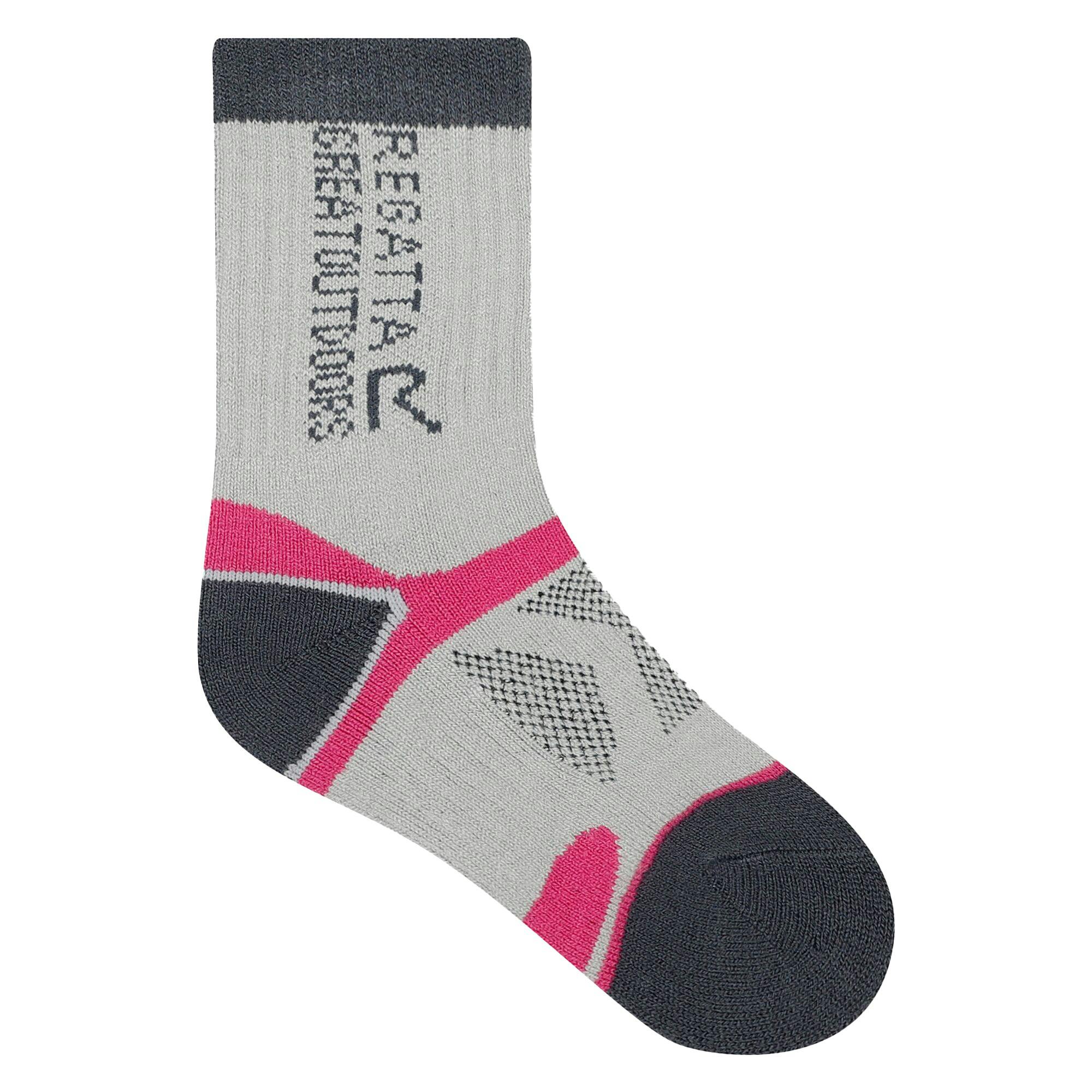 Regatta Light Kids Blister Protect Ii Crew Socks - Steel/Raspberry Rose - 3 Uk-5.5 Uk - Steel/Raspberry Rose - 100% Mixed