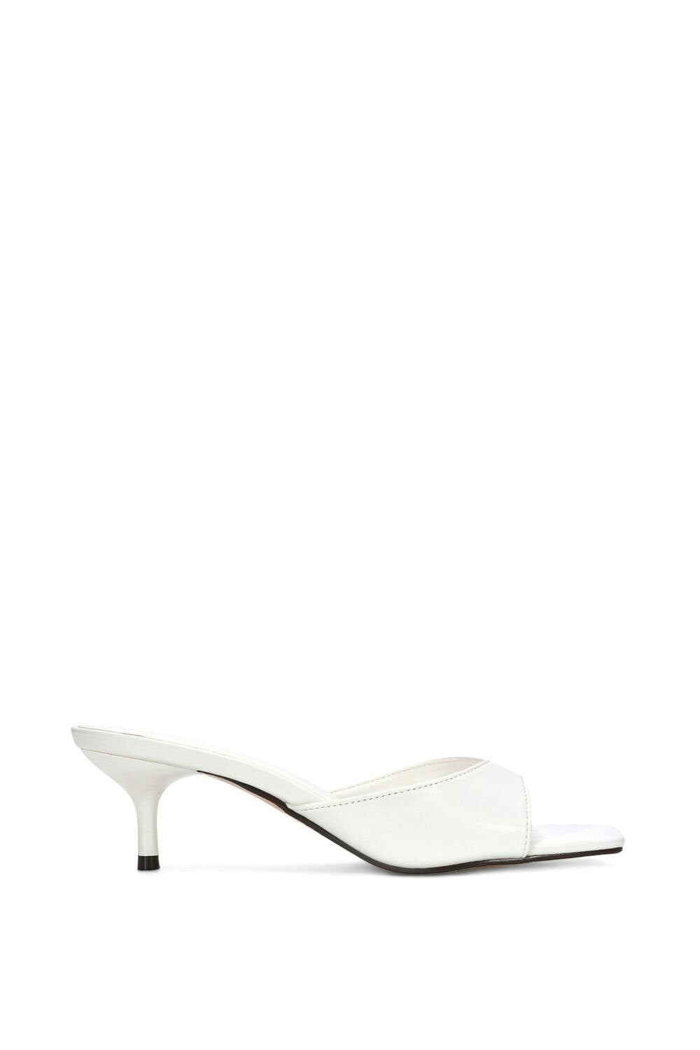 Xy London Women's White Square Toe Kitten Heel Slip On Heeled Sandal Mules - 7